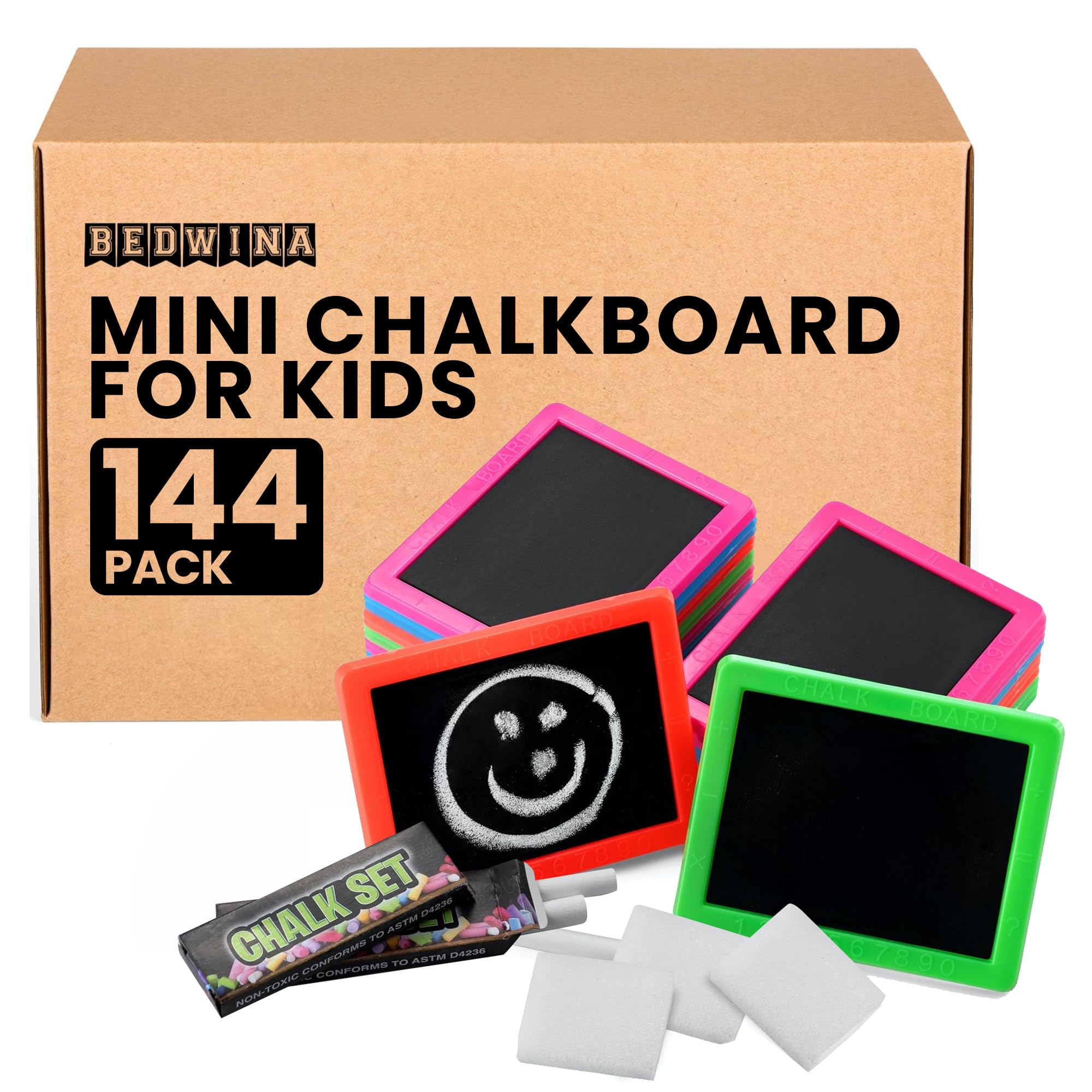Mini Chalkboard for Kids - (Pack of 144) Goodie Bags Stuffers for Kids Mini Chalkboard Each with 2 Chalk Sticks, & 1 Eraser for Boys and Girls Birthday Party Favors Birthday Goodie Bags for Children