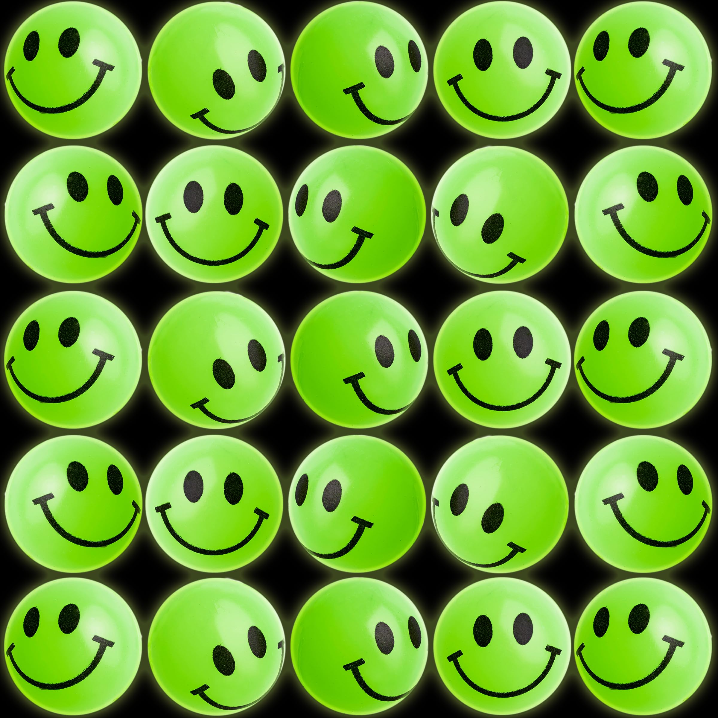 Bulk Bouncy Balls Glow in The Dark - (1inch / 27mm) Diameter, High Bouncing, Small Rubber Smile Face Bouncing Balls for Kids, Vending Machines, Game Prize Toys, Party Favor, Gift Bag Filler