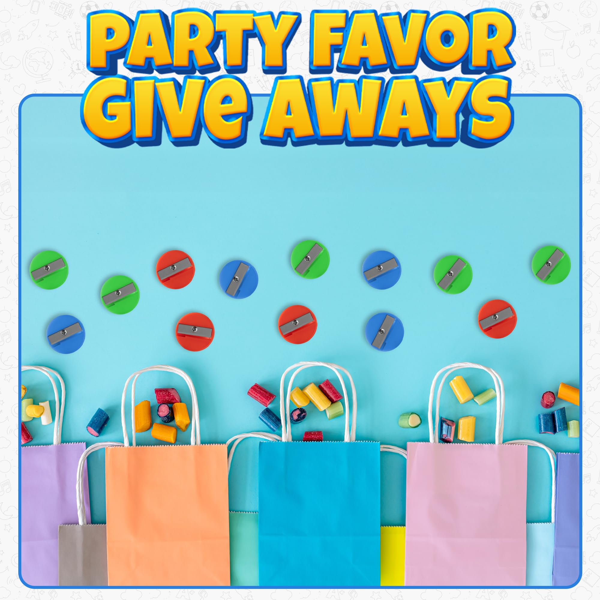 Bedwina Pencil Sharpeners in Bulk - 144 Pack Pocket Sized Mini Handheld Colored Pencil Sharpener Manual for Kids, Plastic and Colorful for Party Favors, Goodie Bags, Classroom Prizes, School Supplies