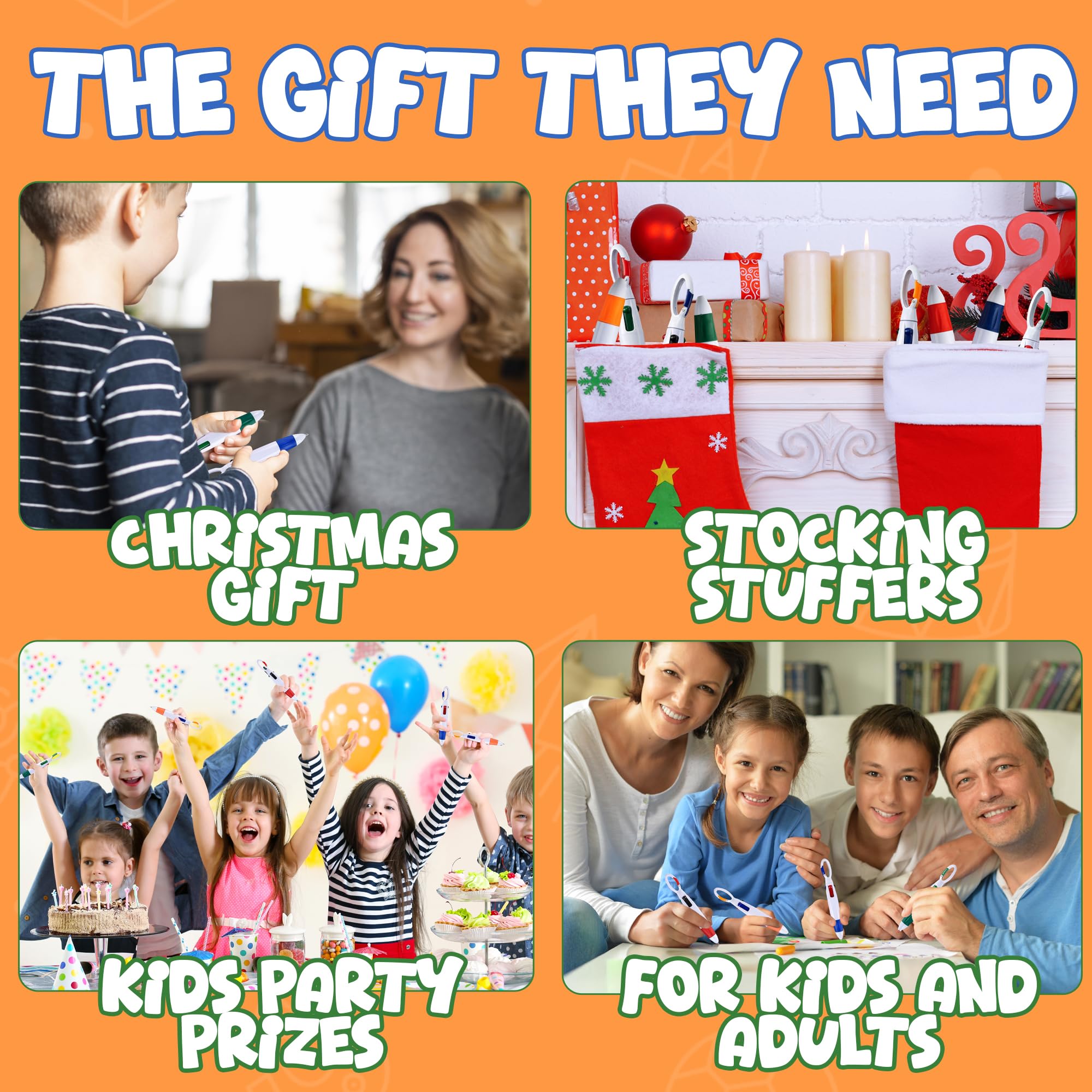 Retractable Shuttle Pens with Carabiner Clip - Pack of Bulk Mini 4-in-1 Multi-Colored Ink Ballpoint Pens with Keychain for Adults, Kids, Nurses, School, Stocking Stuffer Gifts, Party Favors