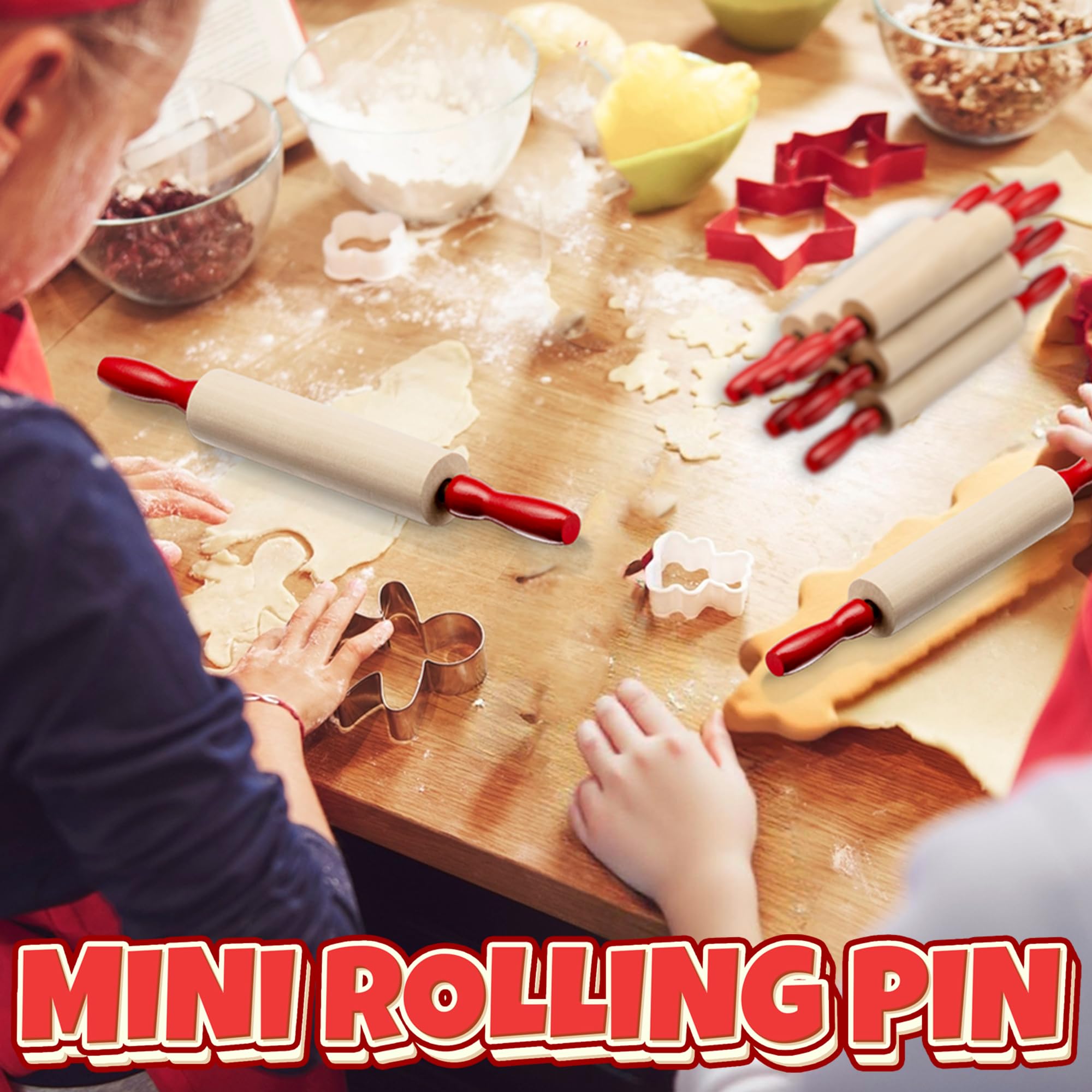 Mini Rolling Pin 7.5 Inch Kids Rolling Pin - (Pack of 6) Set for Play Dough Accessories Small Rolling Pin For Dough - Wood Kids Rolling Pins with Handles for Foods, Accessories