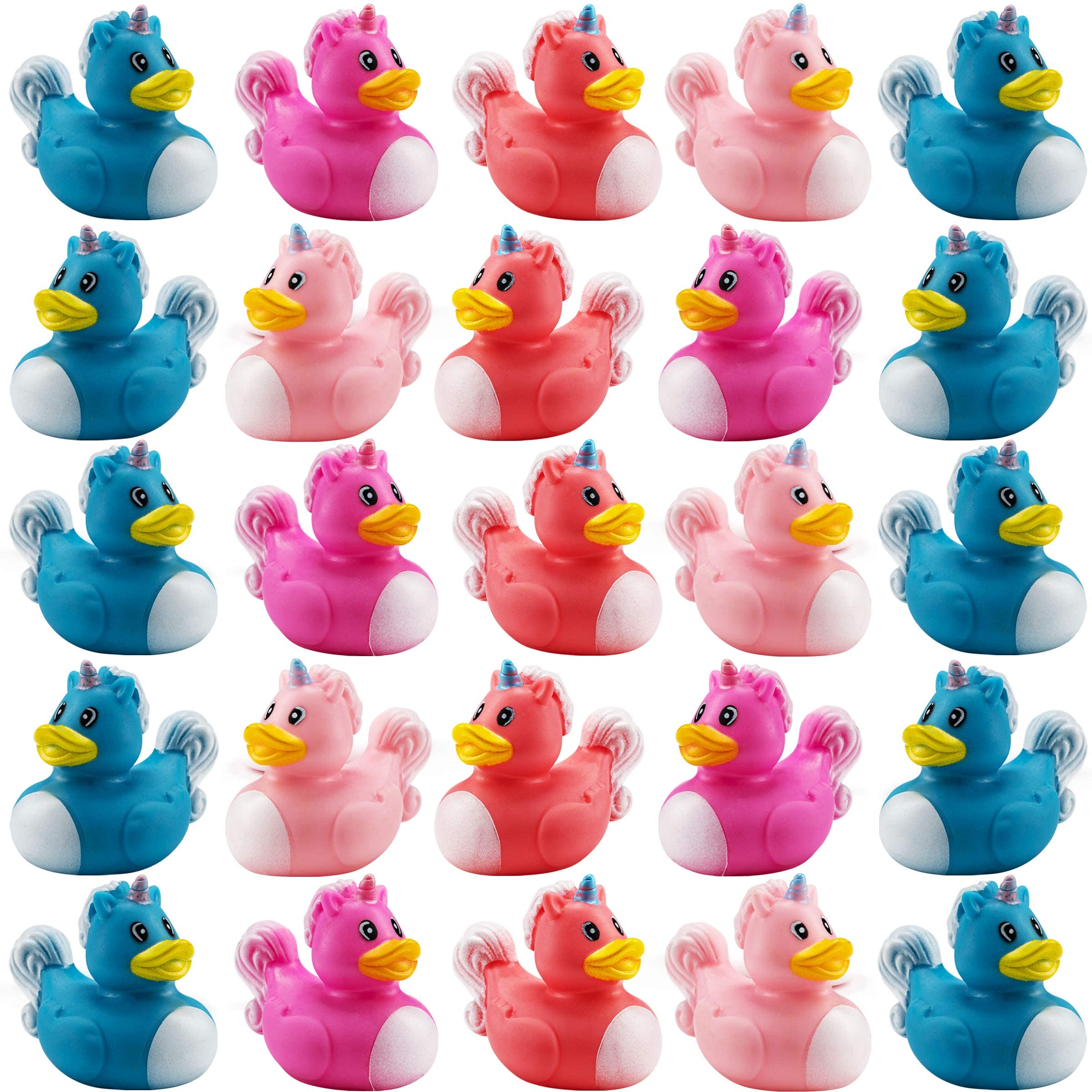 Mini Unicorn Rubber Duckies (Pack of 24) Assorted 2 Inch Duckies, Squirt Bath Tub Toy for Kids, Squeezable and Squirtable, Great for Birthday Party's, Fillers, and Decorations