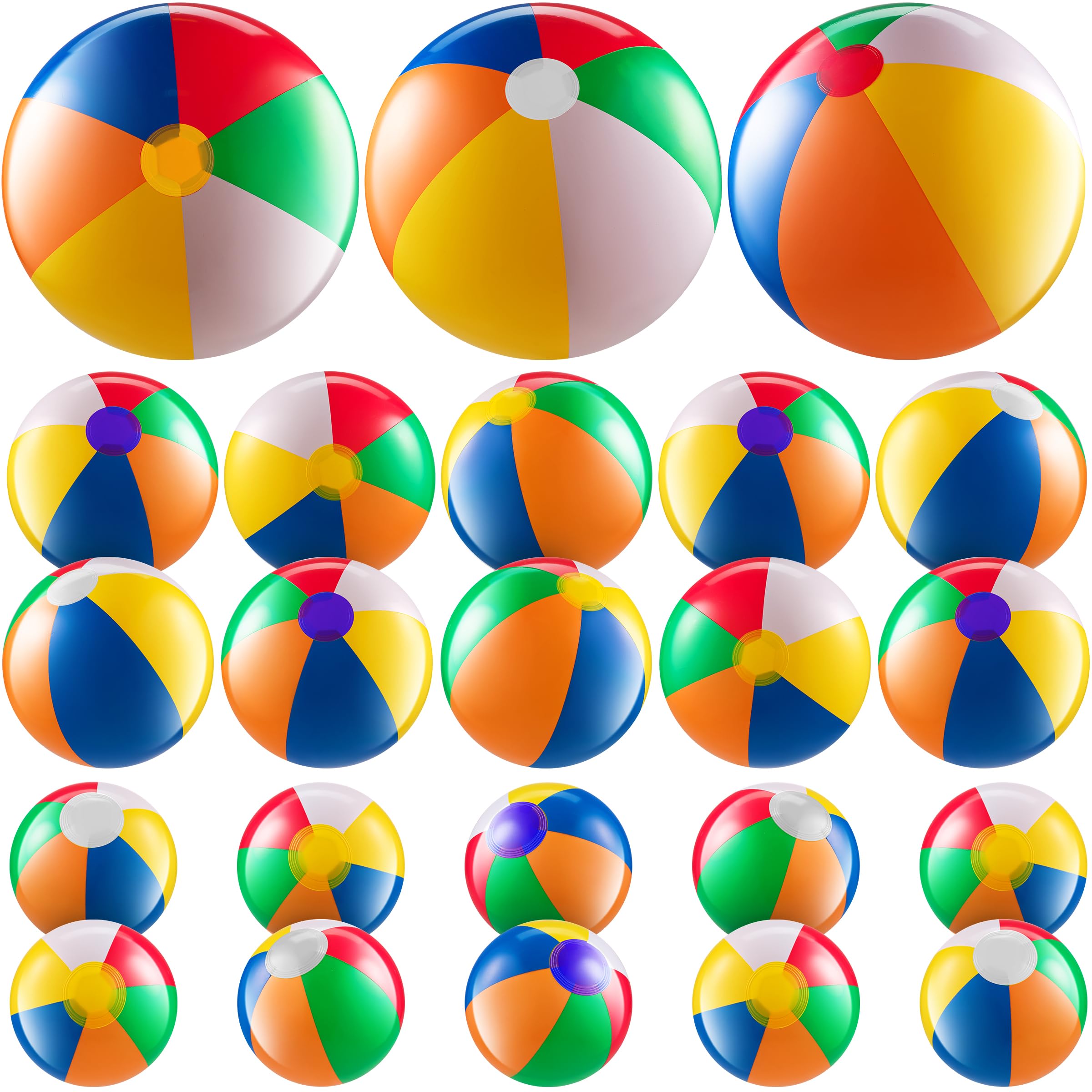 Bedwina 10 Pcs Rainbow Beach Balls Bulk Variety Pack - (5) 5-inch, (5) 12-inch Beach Balls - Inflatable Vinyl Pool Toys for Kids, Themed Party & Pool Party Decorations