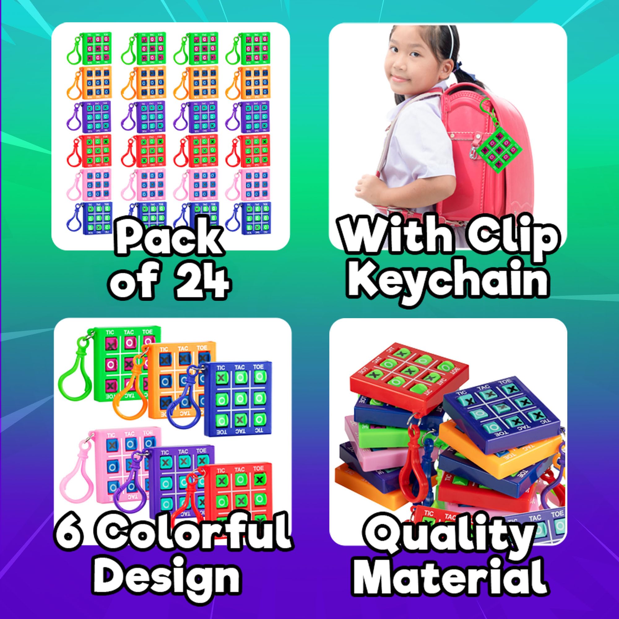 24 Mini Tic Tac Toe Games - Party Favors for Kids 3-5 and Up - 2-Inch Travel Size - Tic-Tac-Toe Keychain Game for Boys & Girls - Goody Bag Stuffers, Classroom Prizes, Valentine's Day, Birthday Gifts