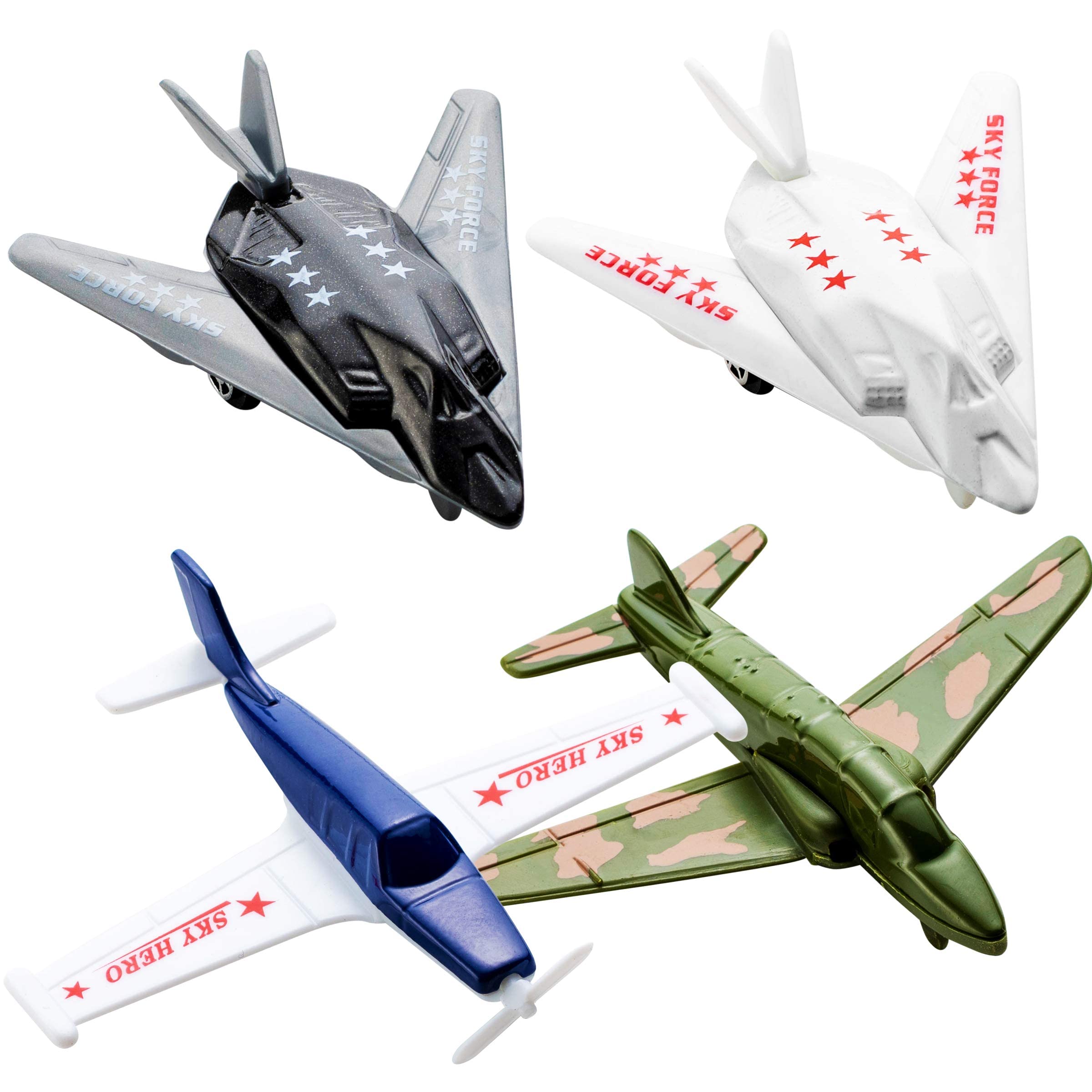 Airplane Toys - 12 Pack Vehicle Aircraft Plane Playset, Includes Styles of Bomber, Military, F-16 Fighter Jets, for Birthday Party Favor Toys, for Kids Boys and Girls (Styles May Very)