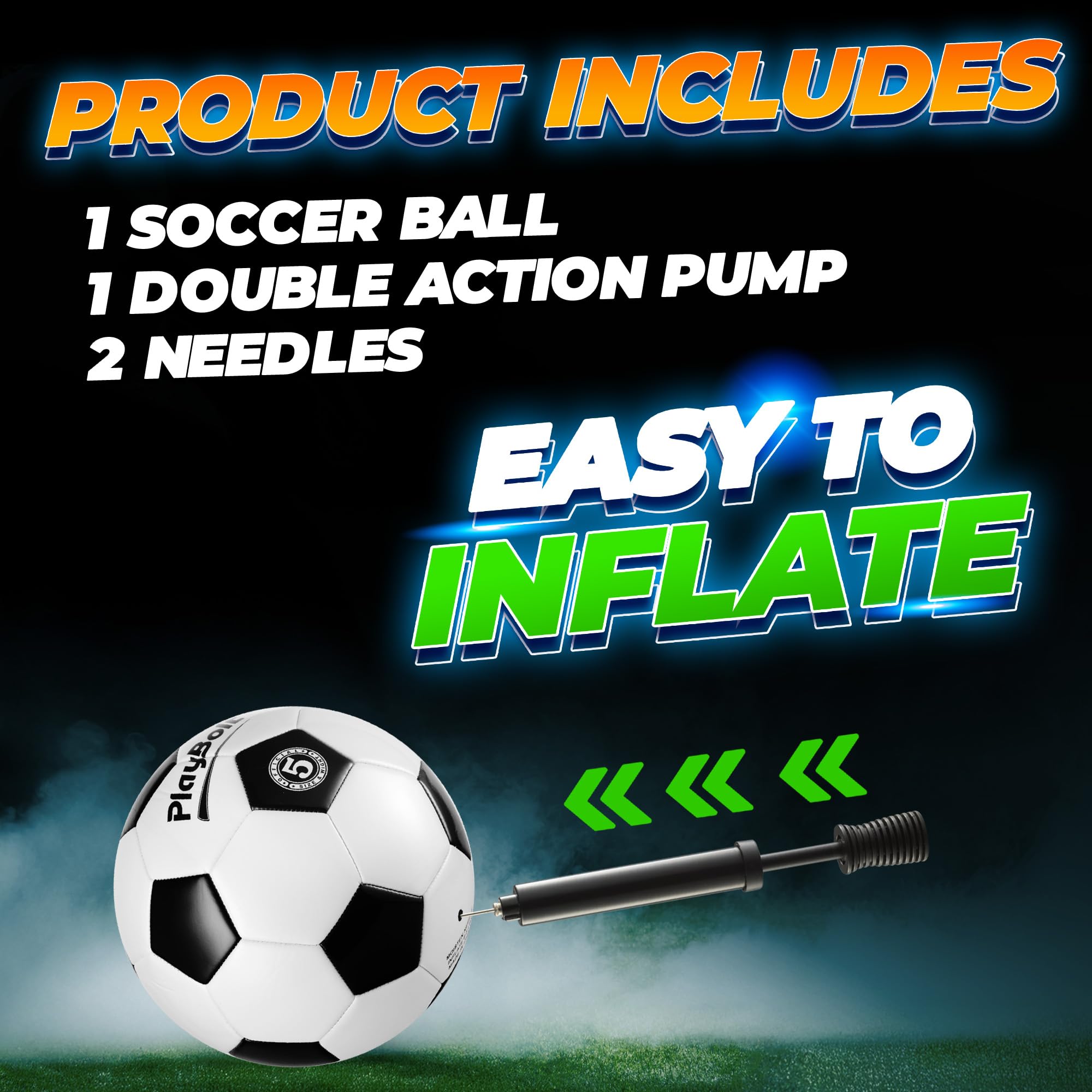 PlayBolt Soccer Ball Size 5 - Official Size Soccer Balls with Pump in Classic Black and White for Kids Youth & Adult Sports, Indoor & Outdoor (Pack of 1)