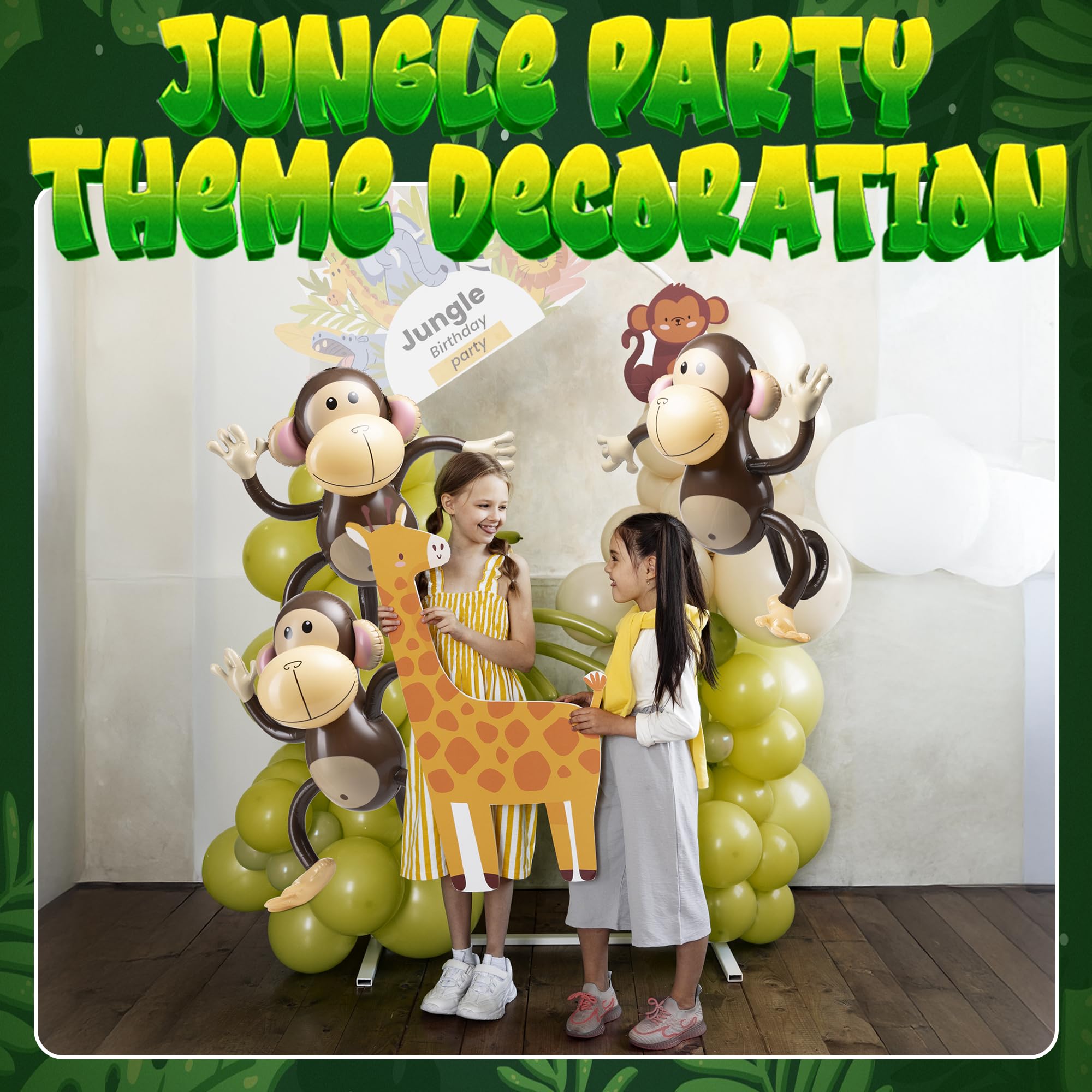 Large Inflatable Monkey (Pack of 3) 27-Inch Monkeys for Baby Shower, Safari, Jungle Themed Birthdays, Blow Up Animal Party Favors and Decorations for Kids and Toddlers