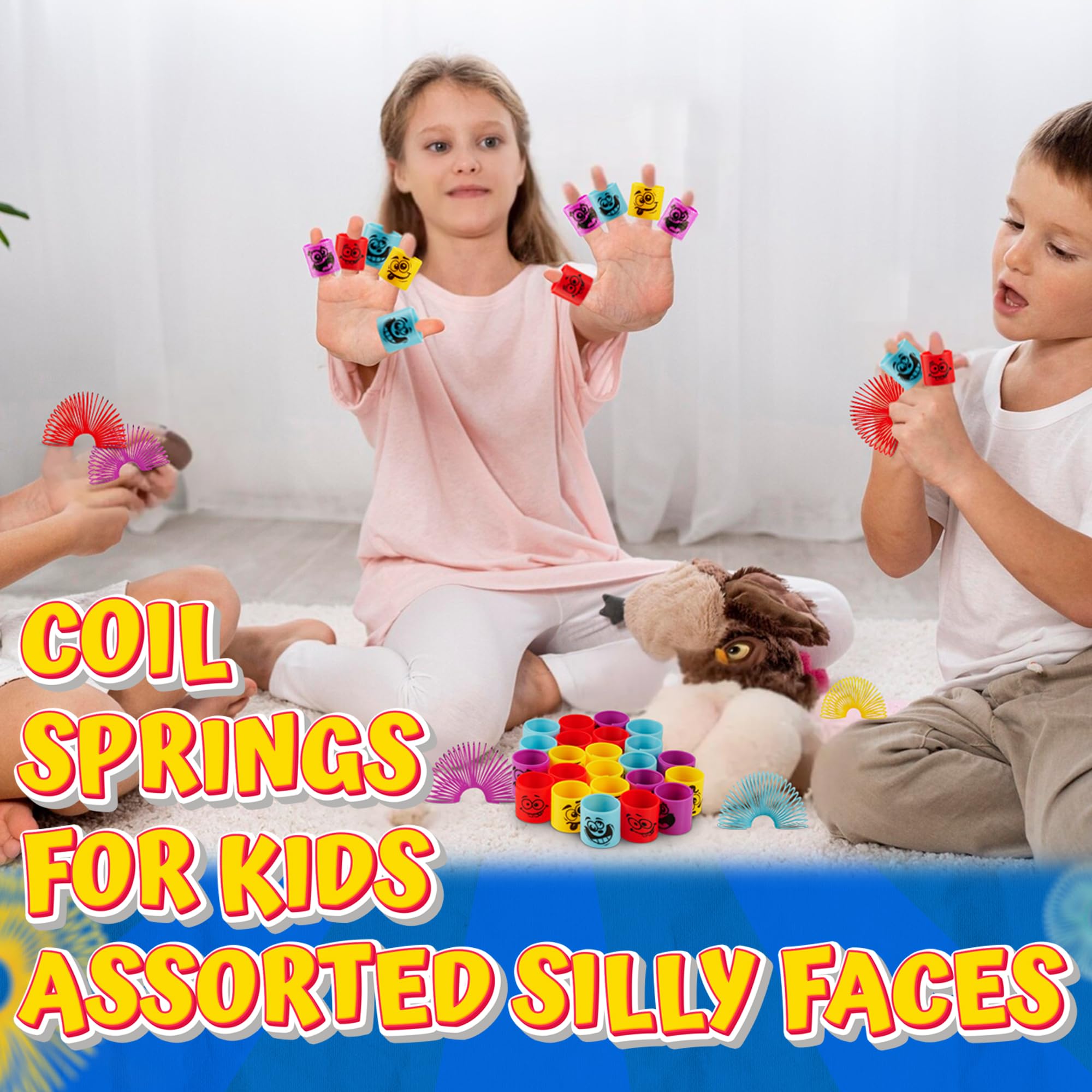 Bedwina Mega Pack of 50 Coil Springs for Kids - Assorted Silly Faces and Colors, Mini Plastic Spring Toy for Party Favors, Carnival Prizes, Gift Goodie Bag Filler, Stocking Stuffers