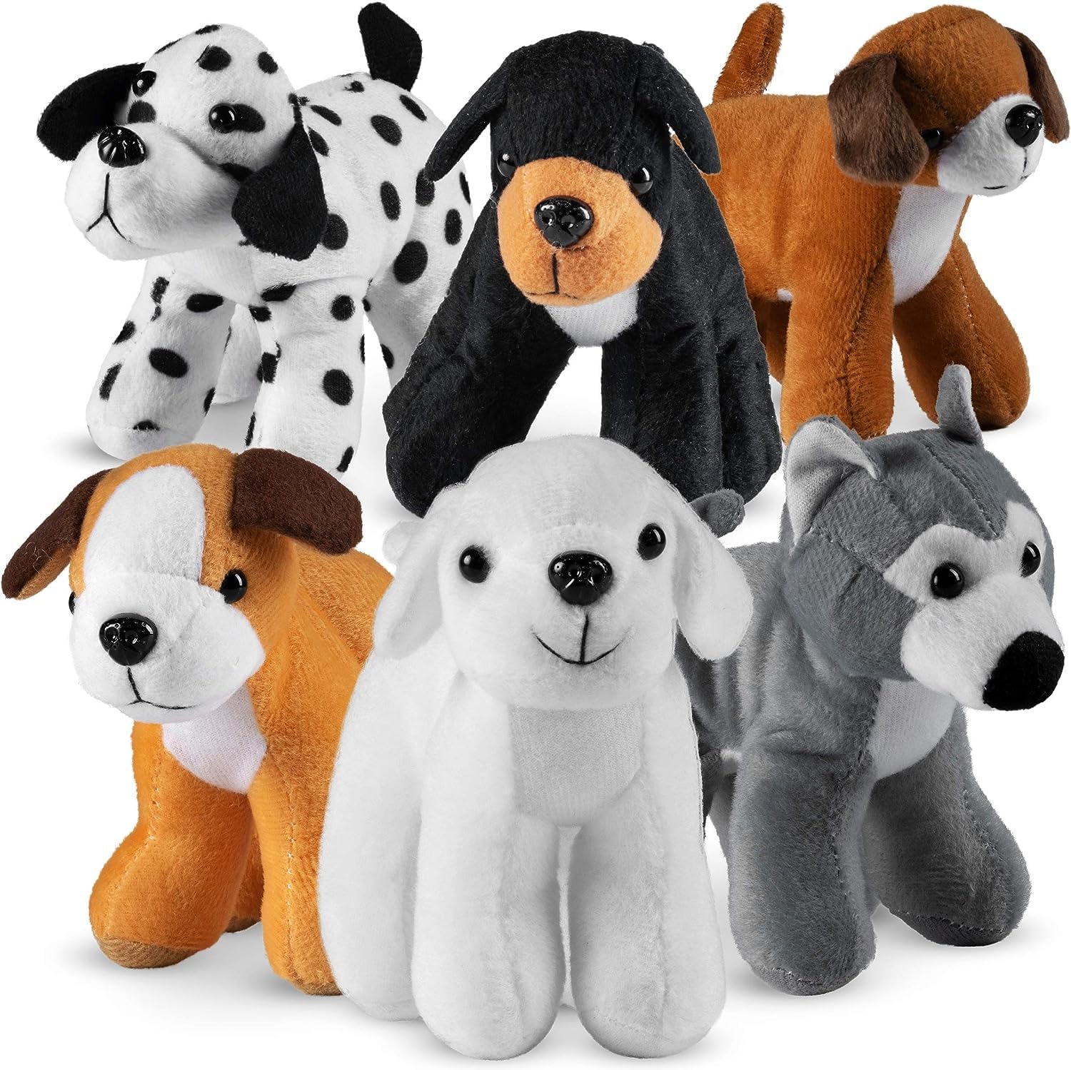 Bedwina Plush Puppy Dogs - (Pack of 6) 6 Inches Tall Stuffed Animals Bulk Assorted Puppies and Cute Stuffed Plushed Dog Puppies Assortment, Stocking Stuffers