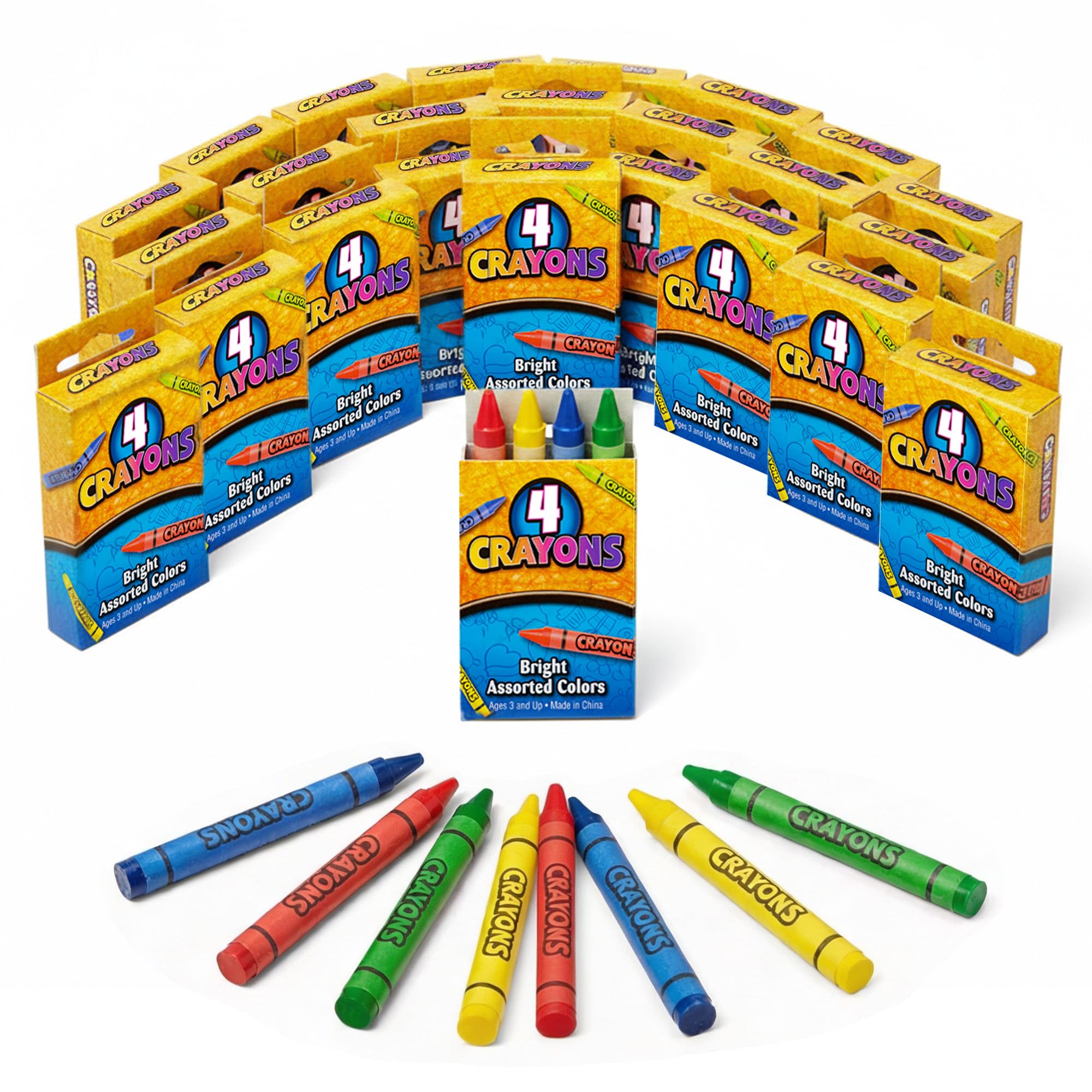 Bedwina Bulk Crayons - 576 Crayons - Case of 144 4-Packs, Premium Colors Bulk School Supplies for Kids and Toddlers Non-Toxic for Party Favors, Restaurants, Goody Bags, Stocking Stuffers