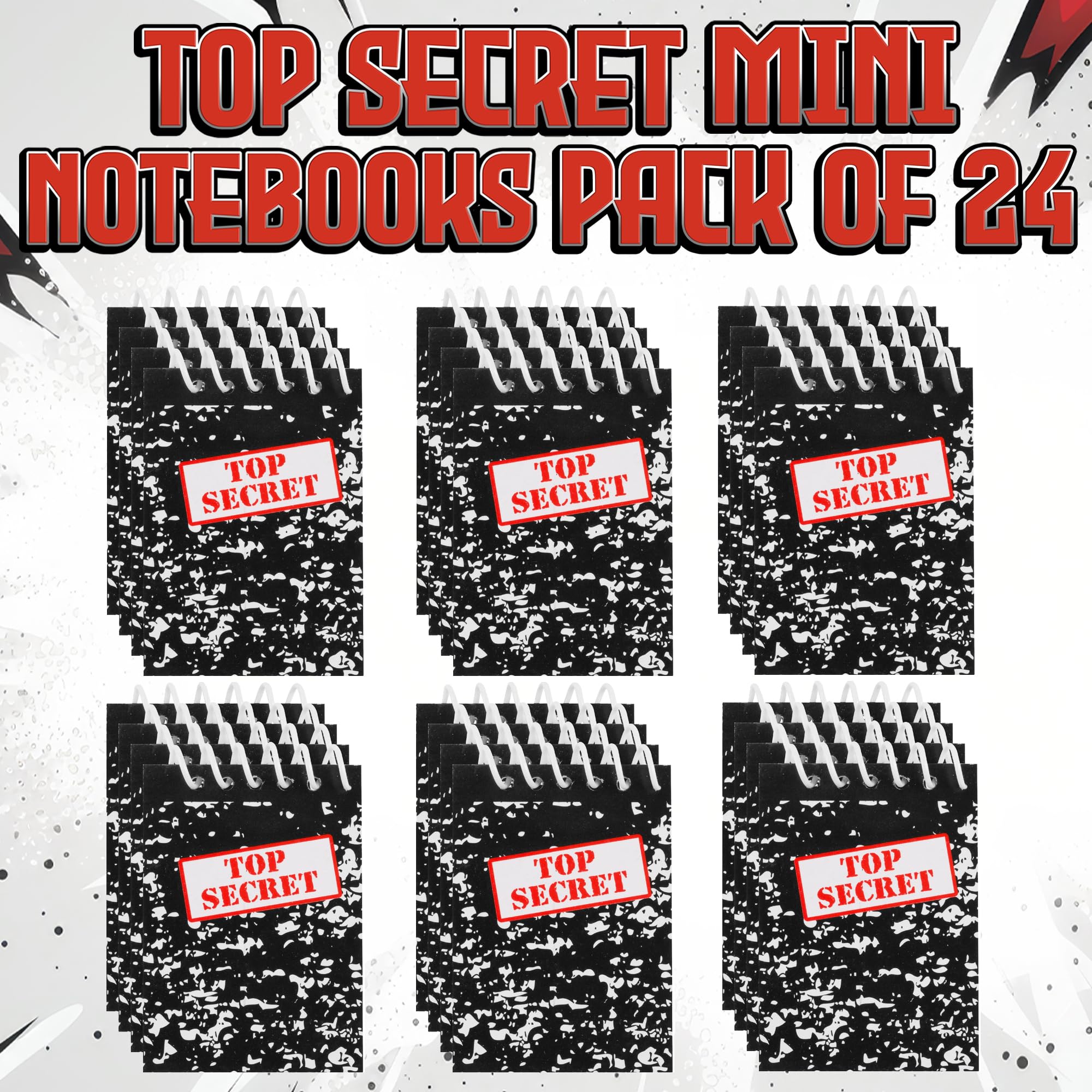 Bedwina Top Secret Mini Notebooks for Kids Party Favors - (Pack of 24) Spiral Small Notebook Pads for Murder Mystery Party Decor, Secret Agent Spy or Crime Detective Themed Parties, Goody Bag Notepads