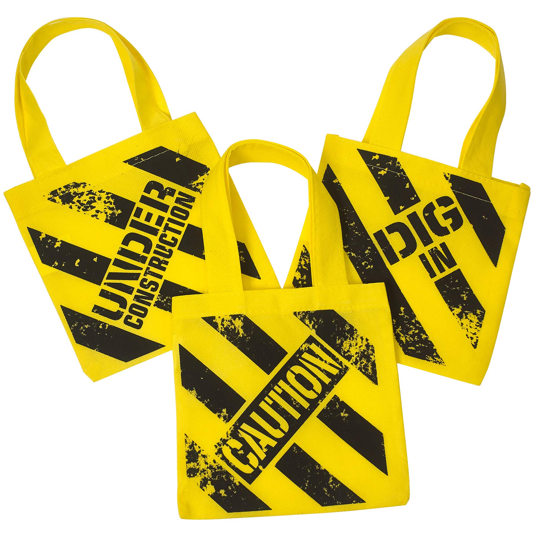 Construction Birthday Party Supplies - (12) Under Construction Themed Mini Non-Woven Canvas Tote Bags with Handles for Party Favor Bag Supplies for Kids and Goodie Bags for Boys, Yellow