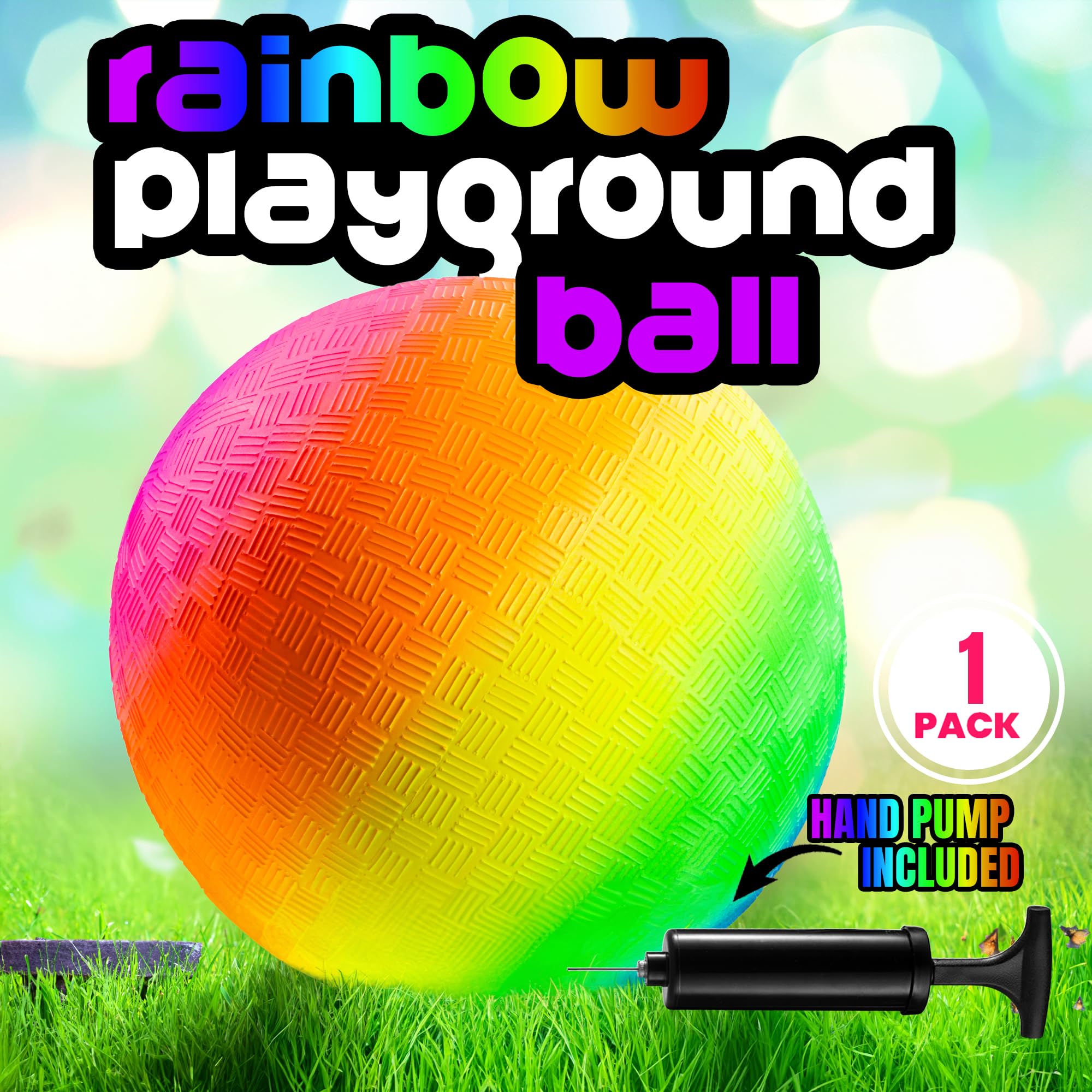 Bedwina Rainbow Playground Balls - 8.5Inch - Rubber Bouncy Inflatable Balls for Kids and Adults, Indoor and Outdoor Games, Kickball, Dodgeball, Four Square, Dodge Ball, Handball