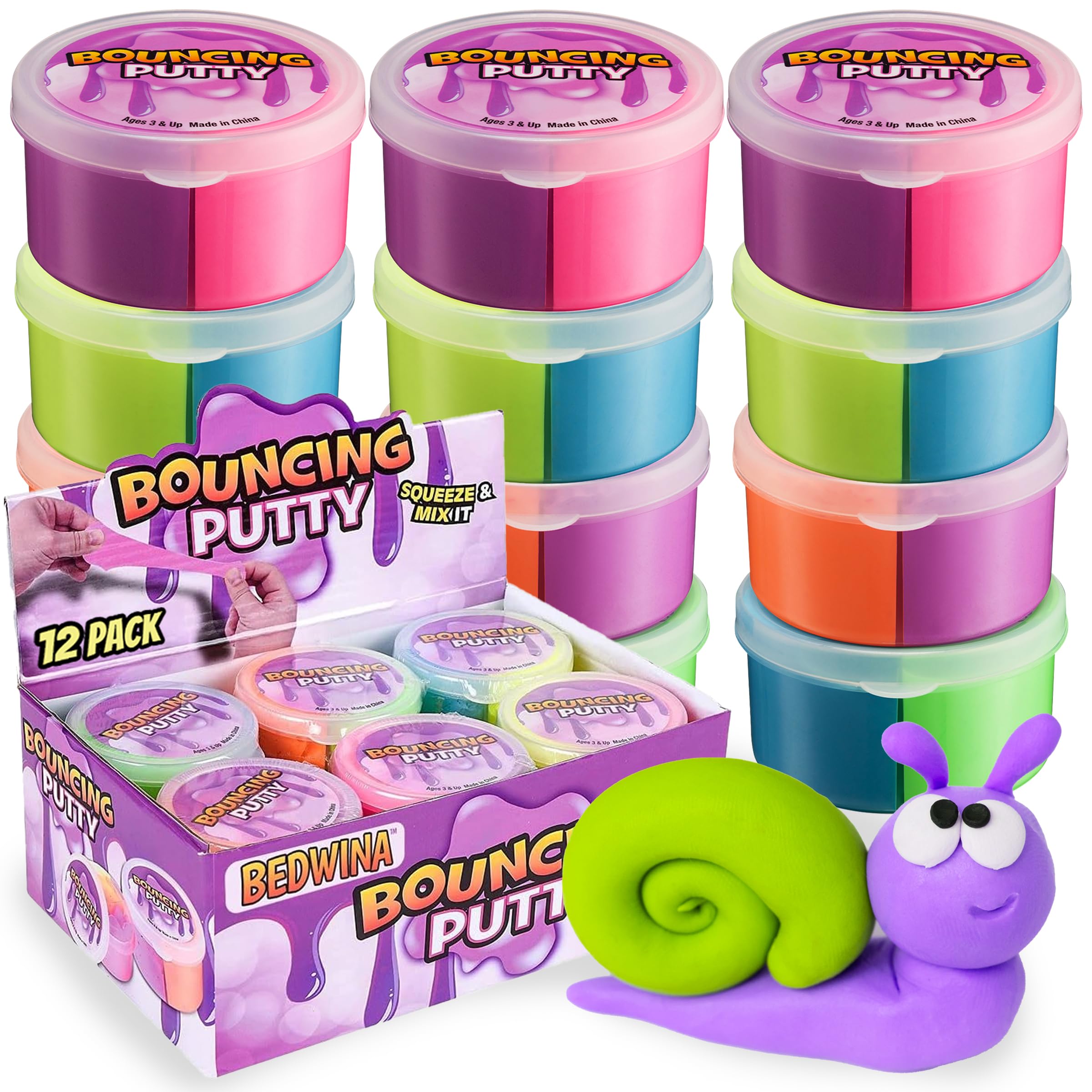 Neon Bouncing Putty – (Bulk Pack of 36) Fluffy DIY Slime Ball Sensory Toys for Kids, Assorted Rainbow Colors Bouncy Slime Party Favor, Stocking Filler and Goodie Bags Stuffers for Kids Birthday Party