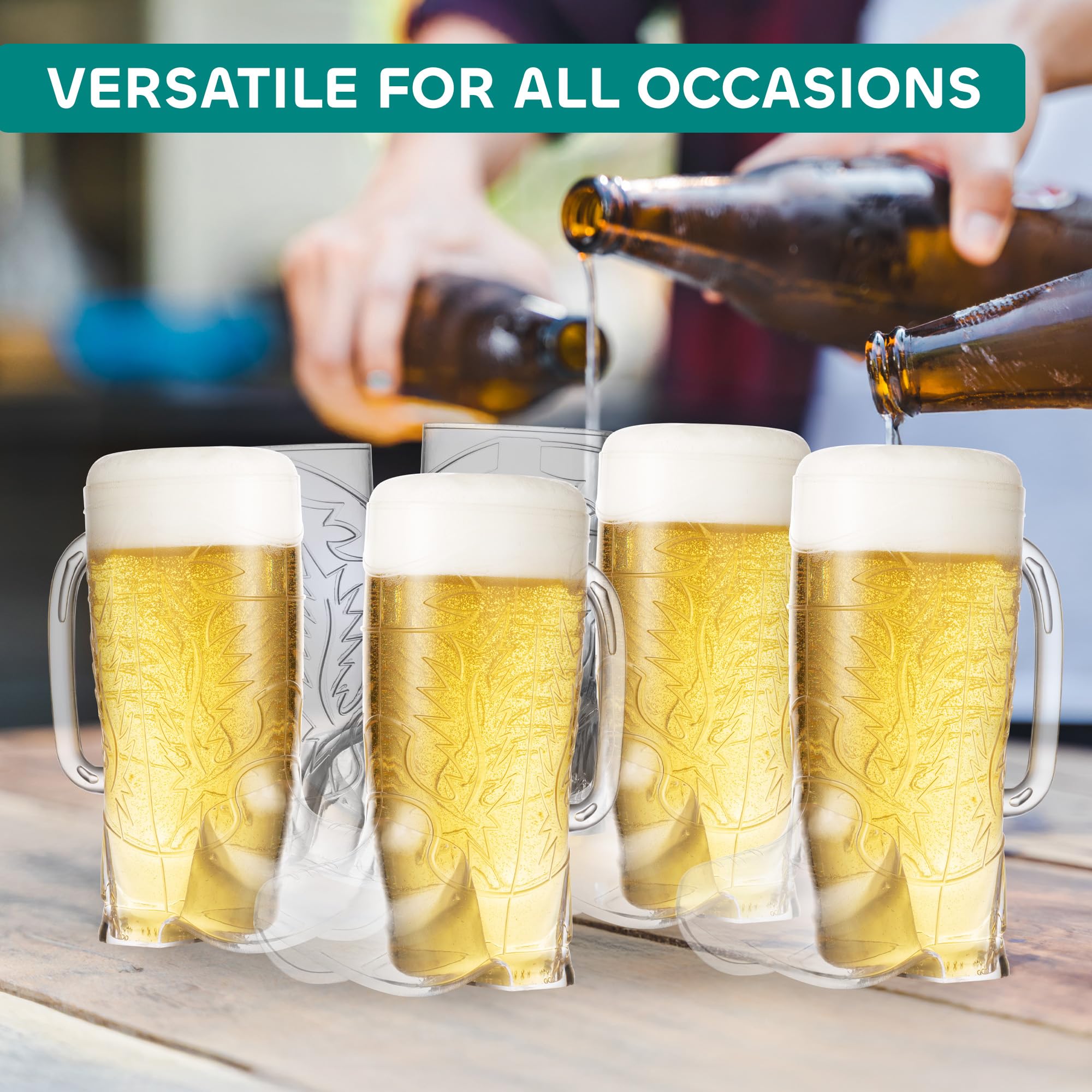 JoyServe Cowboy Boot Cups - 17oz Cowboy and Cowgirl Drink Mugs, Reusable BPA-Free Plastic Mug with Handle for Western Themed Rodeo Birthday Party Decorations and Supplies