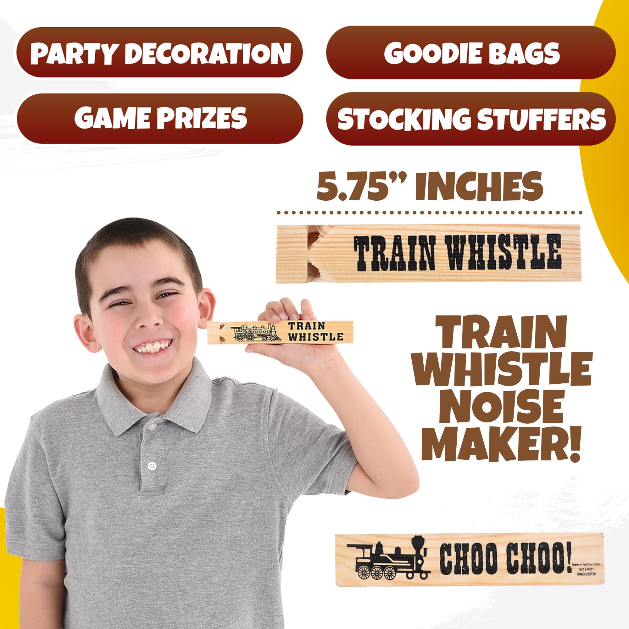 Wooden Train Whistles (Pack of 12) - Wood Train Whistle for Kids, Train Party Favors, Theme Birthday Decorations, Noisemakers, Goodie Bag Filler, Small Game Prizes, Stocking Stuffers