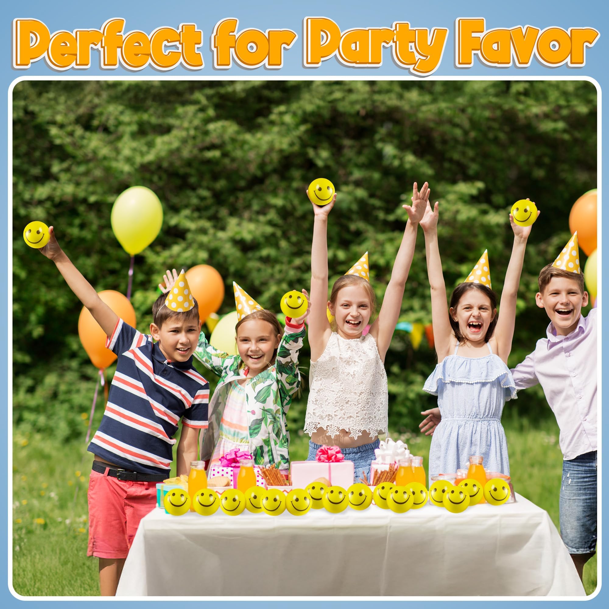 Smile Face Squeeze Balls (72 Pcs Bulk) for Kids and Adults, 2 Inch Mini Yellow Fun Happy Face Stress Anxiety Relief Balls, Hand Therapy Sensory Fidget Toy, Classrooms, Game Prize, Party Favor Gift