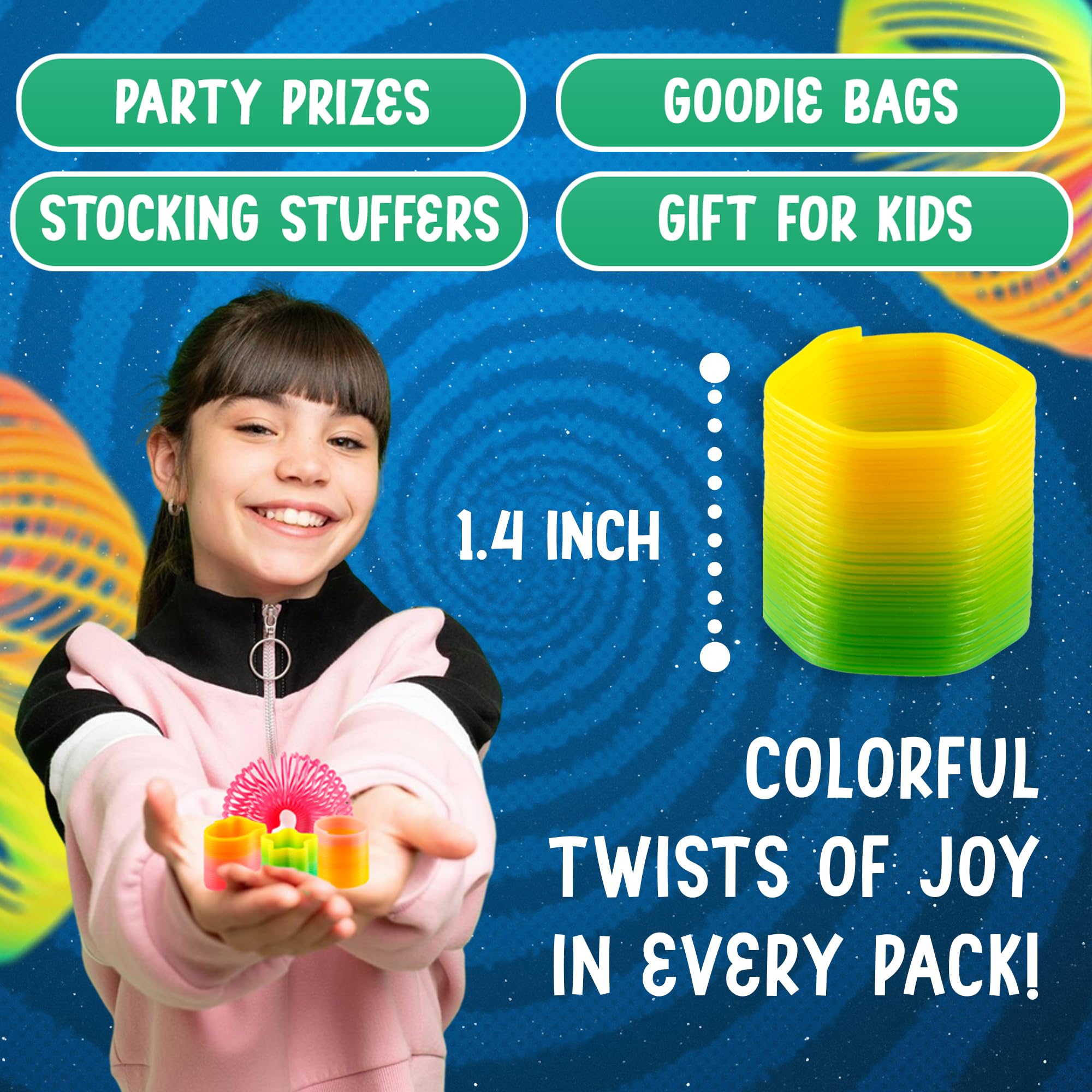 Bedwina Rainbow Spring Toy Assortment - (Pack of 30) Mini Plastic Coil Spring Toy - Bright Colors and Shapes, Goody Bag Filler, Party Prizes and Stocking Stuffers for Kids