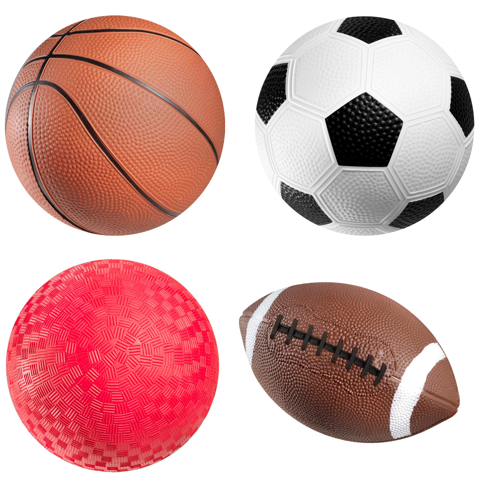 8.5” Sports Balls for Kids & Toddlers - (Pack of 4) Rubber Inflatable Multi-Sport Ball Set - Football, Soccer Ball, Basketball & Playground Ball - Outdoor Toys for Boys & Girls, (Hand Pump Included)