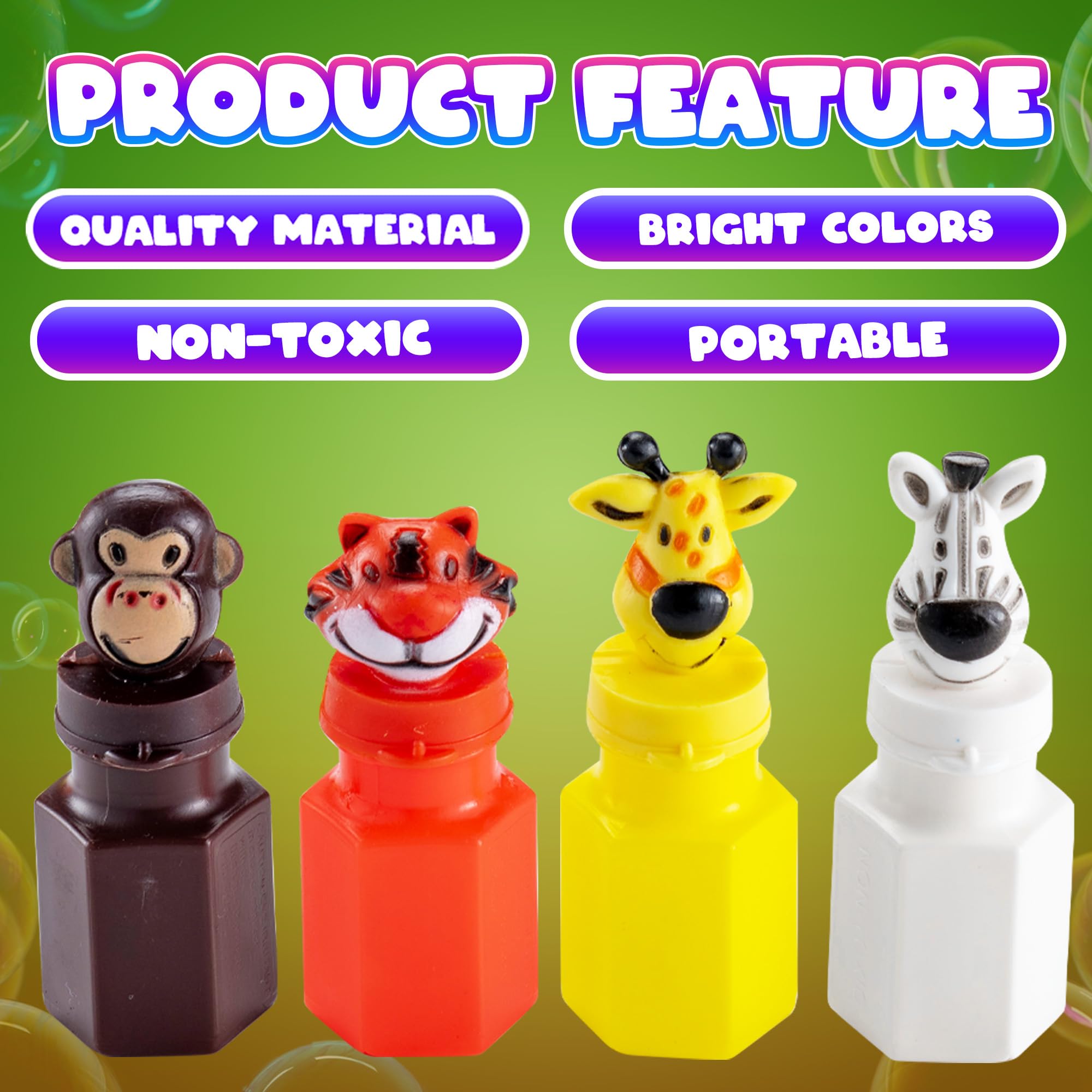 Bulk Safari Animal Bubbles for Kids - (Pack of 24) Mini Safari Bubble Bottles with Wands and Assorted Jungle Zoo Characters, Baby Showers, Themed Birthday Party Favors, Goody Bag Toys for Kids