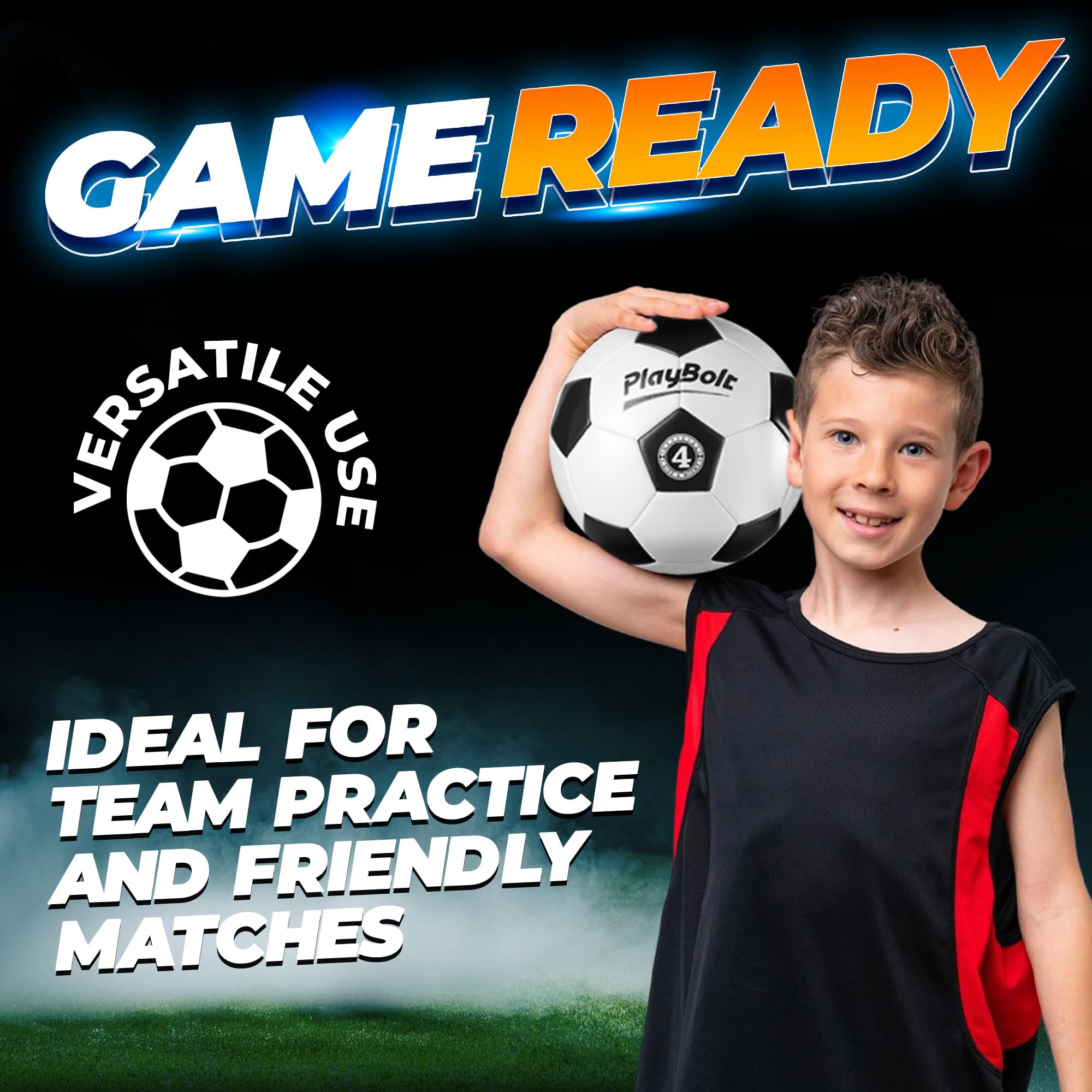 PlayBolt Soccer Ball Size 4 - Official Size Soccer Balls with Pump in Classic Black and White for Kids Youth & Adult Sports, Indoor & Outdoor (Pack of 1)