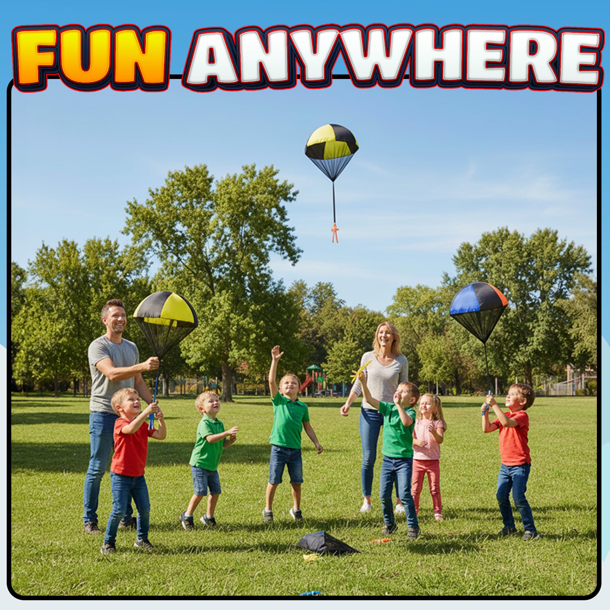 Parachute Men Toys for Kids - (Pack of 4) Police, Army, Firefighter & EMT Figures w/ Tangle-Free Parachutes - Outdoor Flying Toys for Kids, Party Favors, Birthday Gifts for Boys & Girls Ages 3+