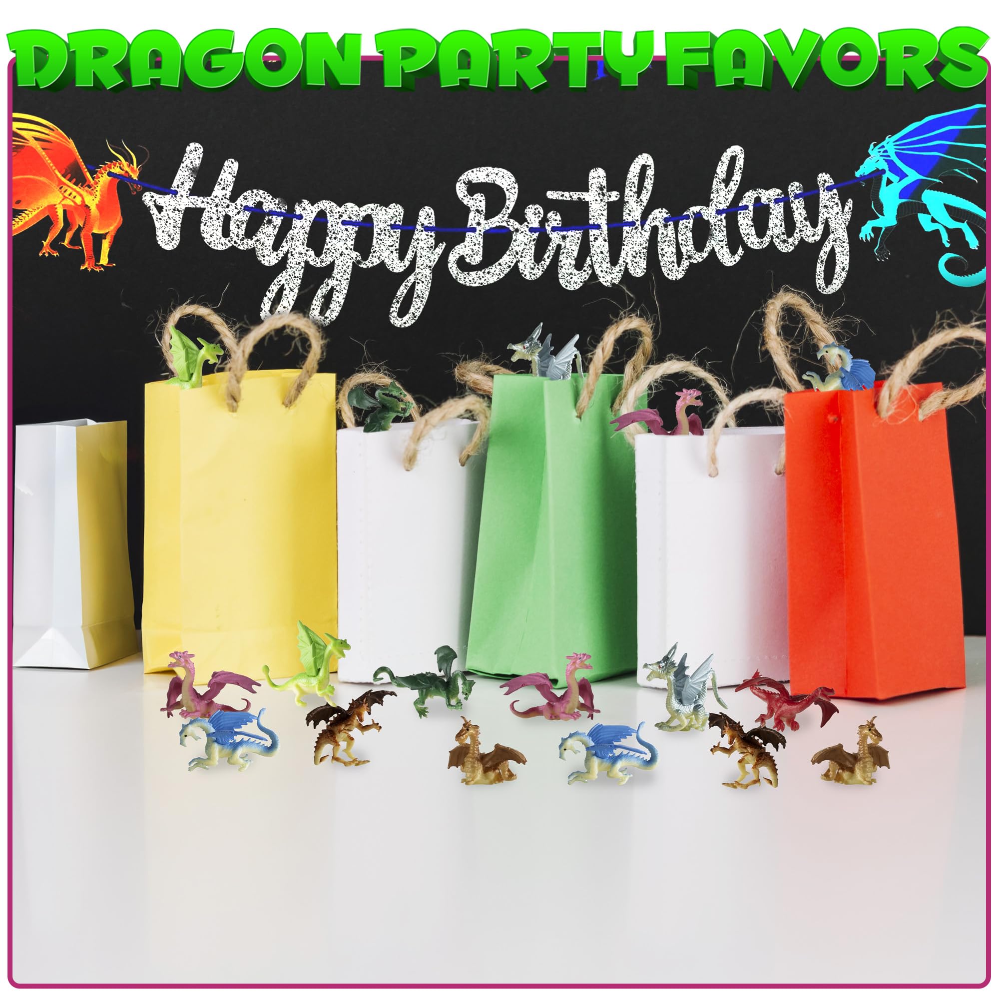 Bedwina Mini Dragon Toy Figures - (Pack of 36) 2 Inch Plastic Rubbery Dragon Figurines in Assorted Colors and Styles - Kids Toys for Birthday Party Favors, Decorations, Cupcake Toppers and Piñatas