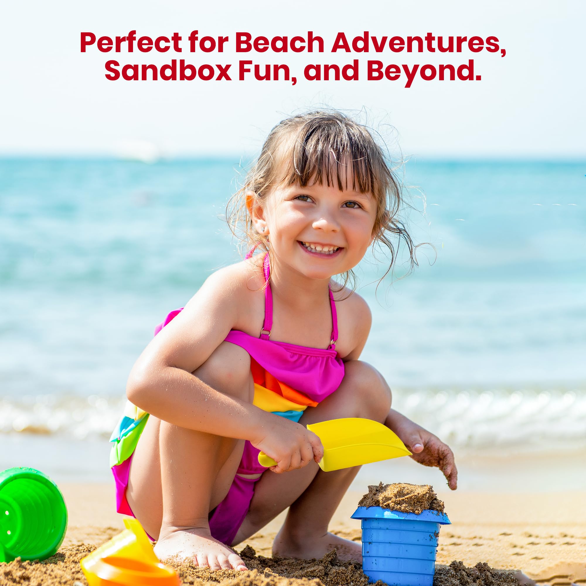 Bedwina Beach Sand Toy Shovels with Mesh Bag for Kids - (Pack of 4) 8 Inch Heavy Duty Shovel and Carry Bag for Sandbox Digging, Planting or Snow Playing for Children and Toddlers
