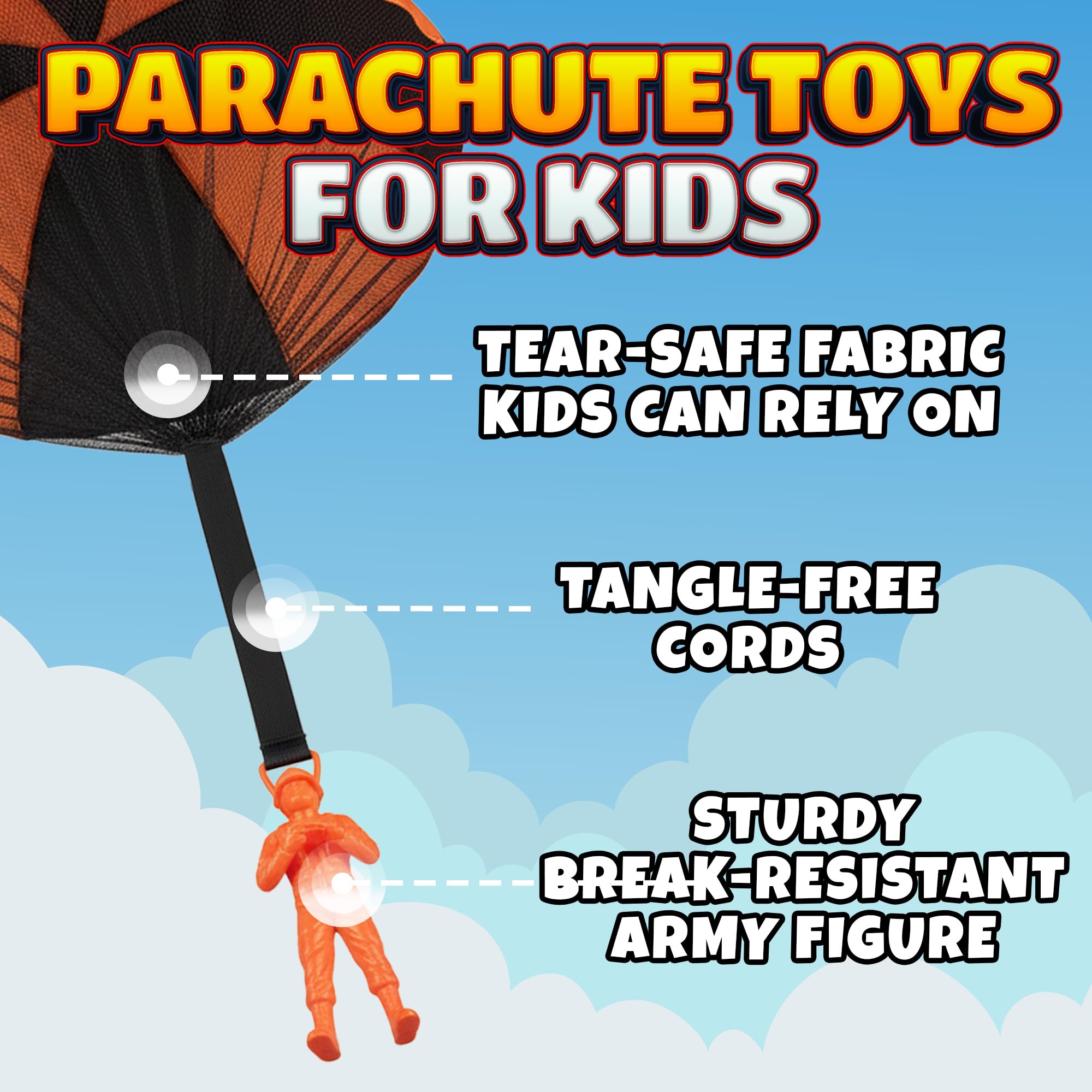 Parachute Men Toys for Kids - (Pack of 4) Police, Army, Firefighter & EMT Figures w/ Tangle-Free Parachutes - Outdoor Flying Toys for Kids, Party Favors, Birthday Gifts for Boys & Girls Ages 3+