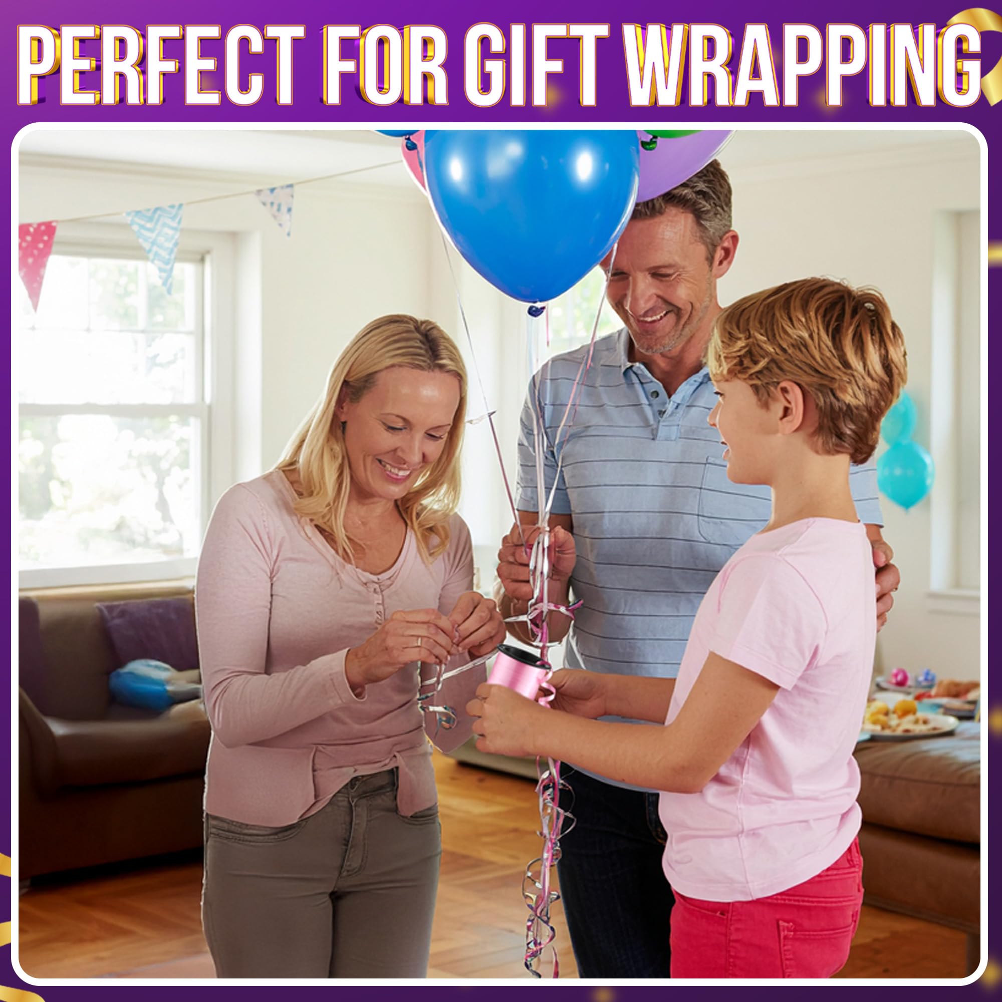 12-Rolls Curling Ribbon for Gift Wrapping - 3/16in x 125 Feet Per Roll - Curling Balloon String Ribbon Set for Presents, Bows, DIY Arts & Crafts, Wedding, Happy Birthday Decorations, Assorted Colors