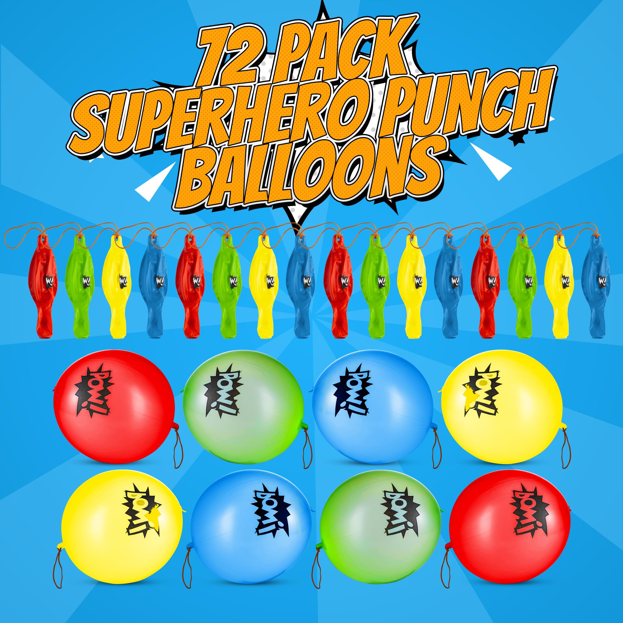 Superhero Punch Balloons - Bulk, Large Punching Balloons for Kids, Inflatable Punch Balls for Carnival Prizes, Goodie Bag Stuffers for Kids, Superhero Theme Birthday Party Favors Toys