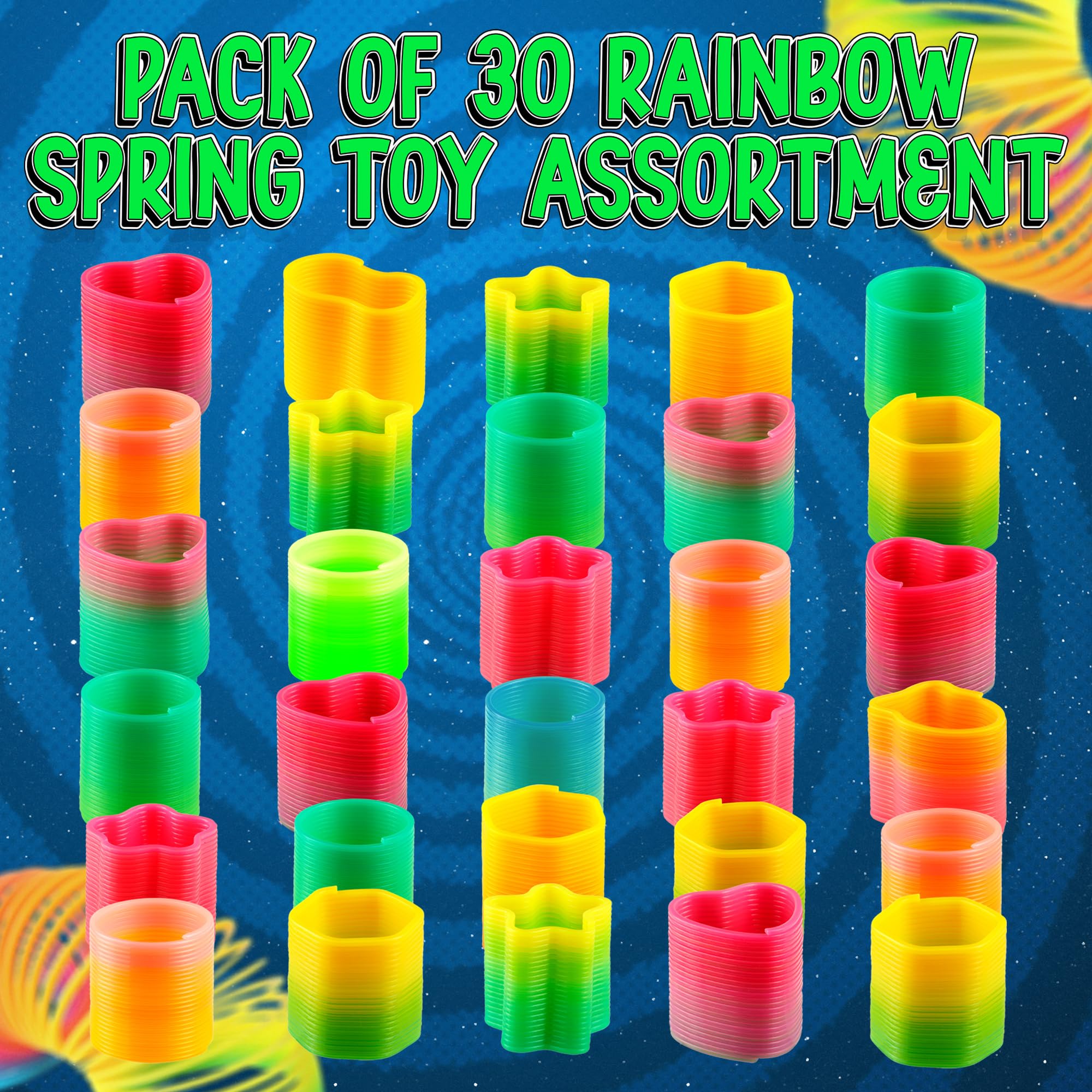 Bedwina Rainbow Spring Toy Assortment - (Pack of 30) Mini Plastic Coil Spring Toy - Bright Colors and Shapes, Goody Bag Filler, Party Prizes and Stocking Stuffers for Kids