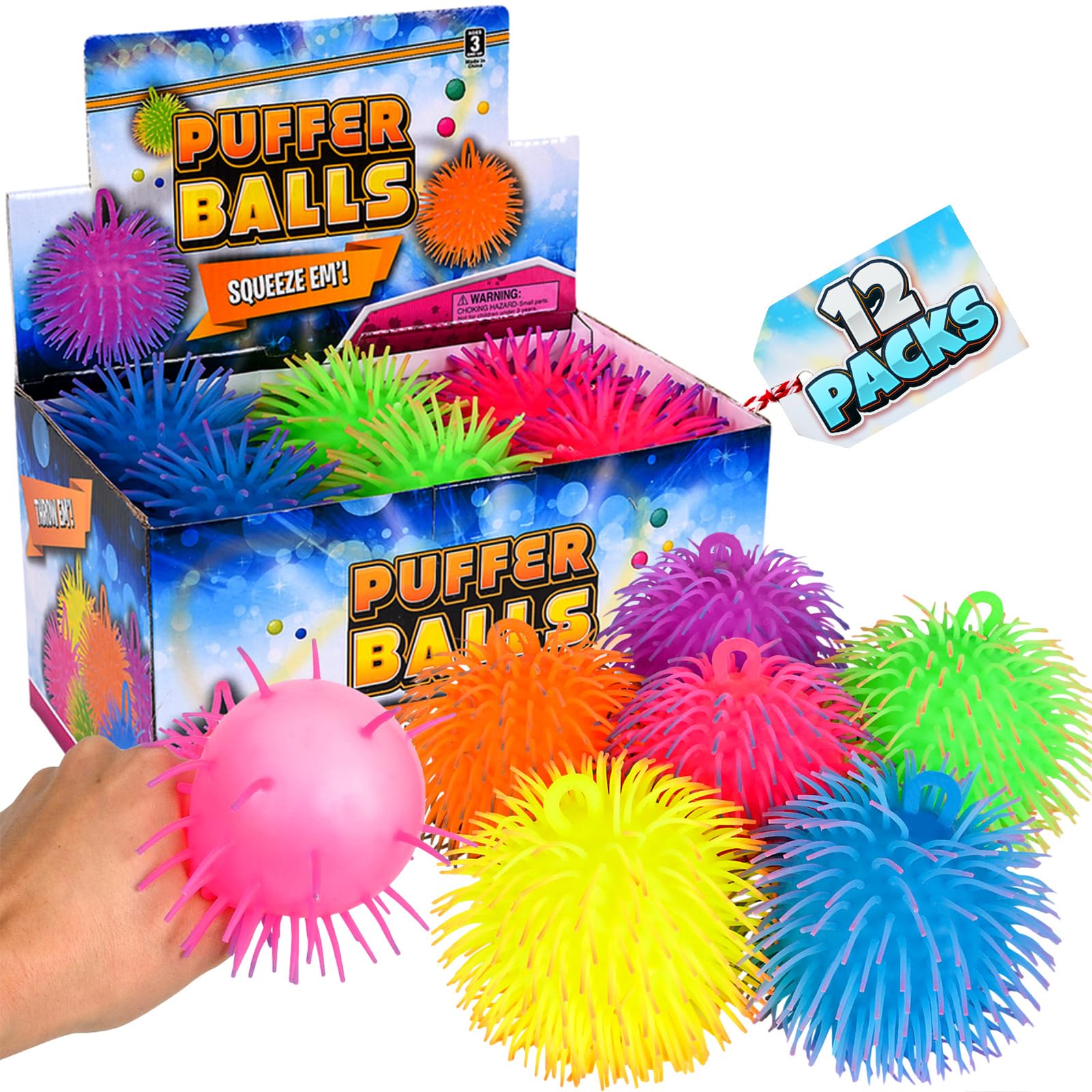 Bedwina Puffer Balls (Pack of 48) - Squishy Balls for Kids Neon Party Favors Sensory, Stress Relief Squishy & Therapy Toys for Kids, Boys & Girls Goodie Bag Stuffers, Prizes and Party Supplies