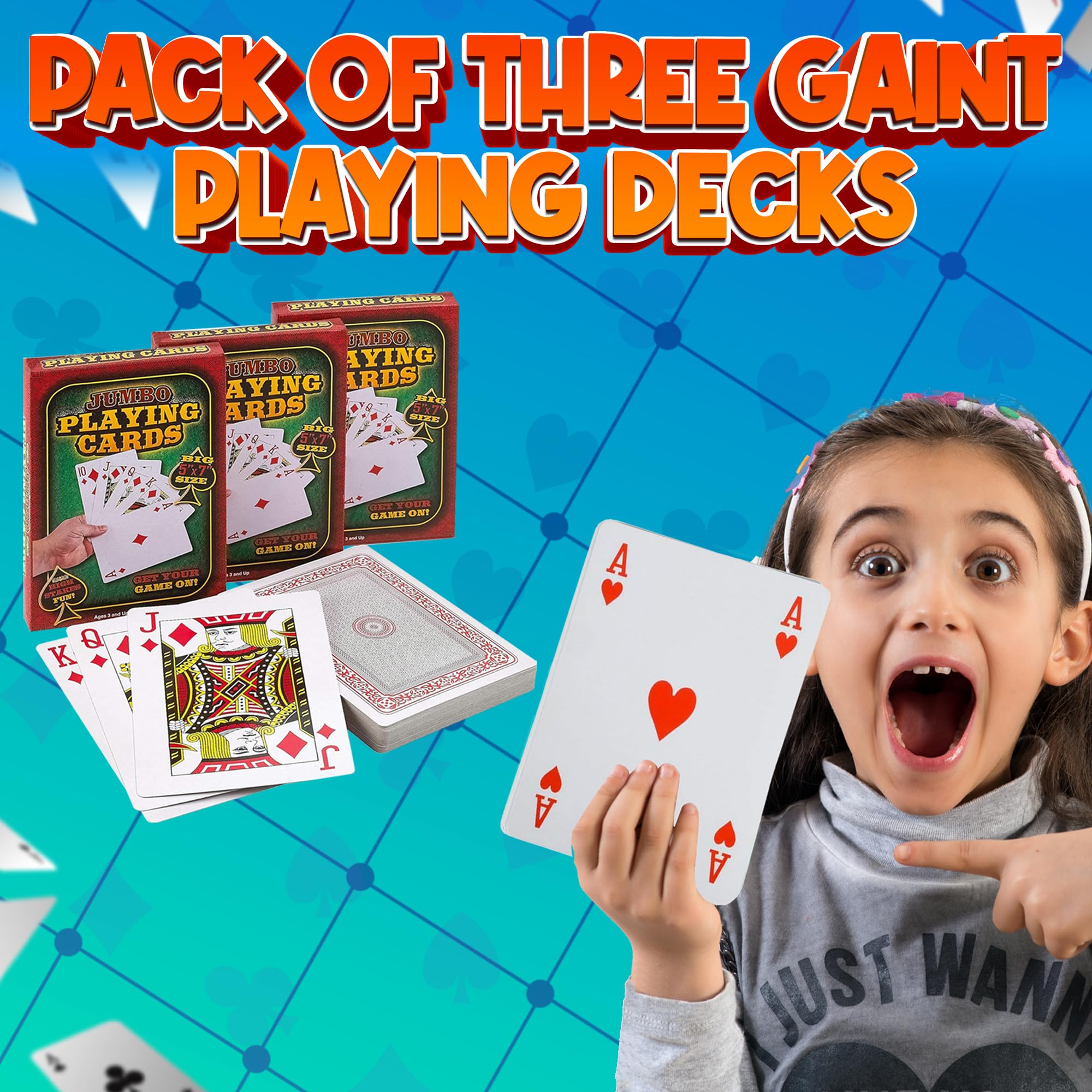 Jumbo Large Playing Cards - Big 5 x 7 Inch Giant Deck of Huge Poker Playing Cards for Casino Theme Party Decorations Game Night and Magic Supplies