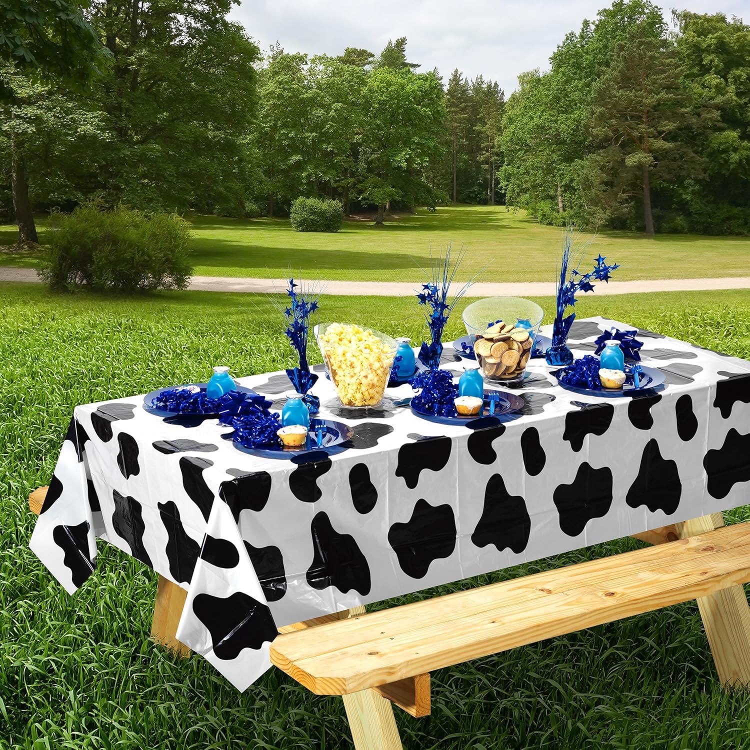 Bedwina Cow Print Tablecloth (Pack of 24) 54 x 72 Inch Tablecloths for Farm Animal Themed Parties, Birthday Party Supplies and Picnic Table Covers, (Black and White)
