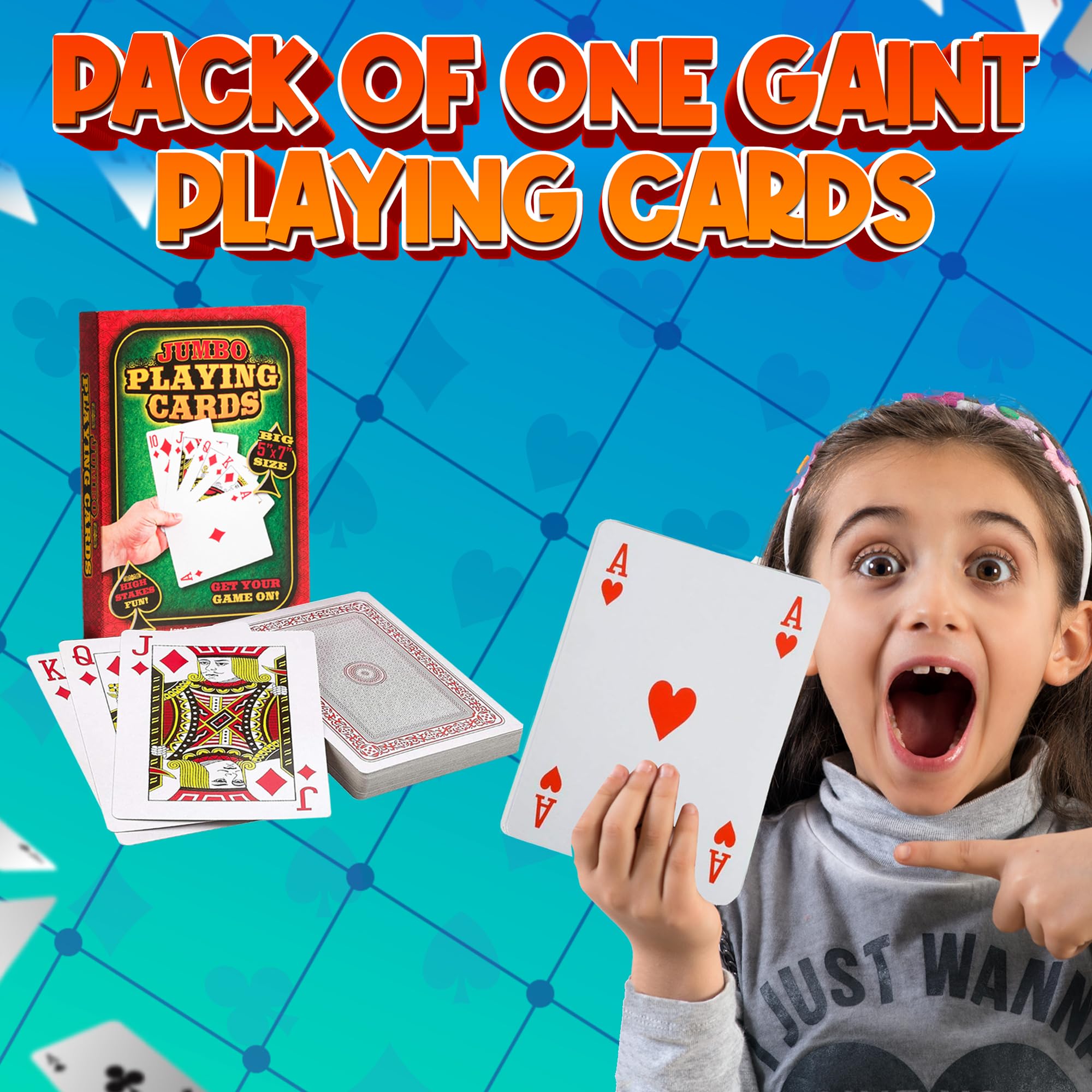 Jumbo Large Playing Cards - Big 5 x 7 Inch Giant Deck of Huge Poker Playing Cards for Casino Theme Party Decorations Game Night and Magic Supplies