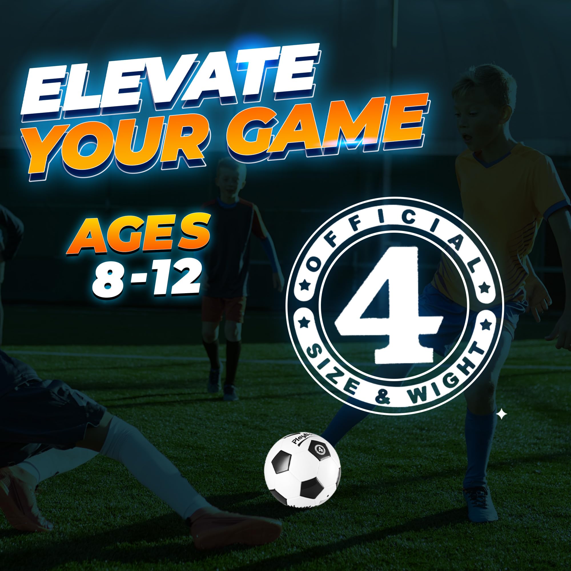 PlayBolt Soccer Ball Size 4 - Official Size Soccer Balls with Pump in Classic Black and White for Kids Youth & Adult Sports, Indoor & Outdoor (Pack of 1)