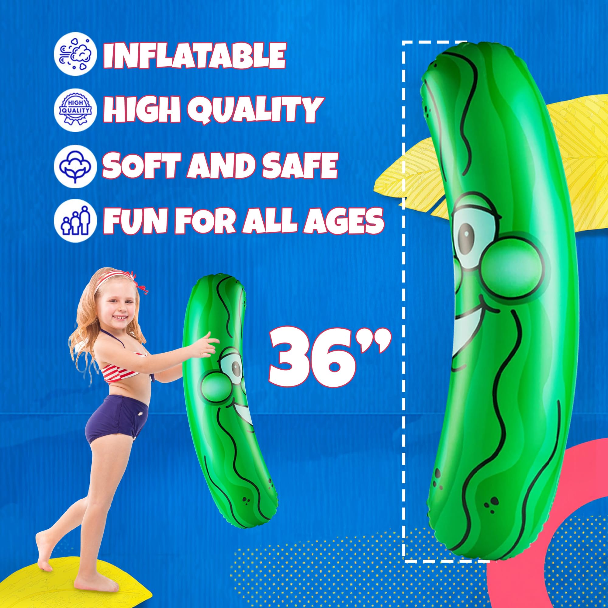 Giant Inflatable Pickle - (Pack of 1) 36-Inch-Tall Funny Pickle Gifts, Durable and Fun Pickle Party Favors, Food Decor, Novelty Gag Prank, Joke Birthday Gifts or Beach and Pool Float Inflatable Toys