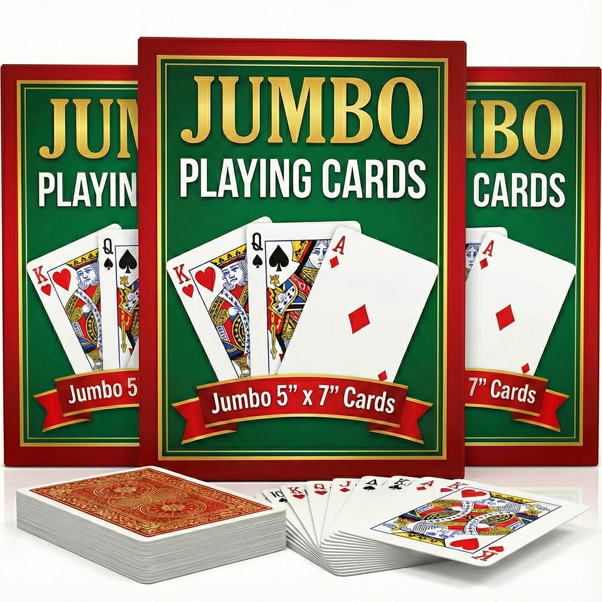 Bedwina Giant Jumbo Playing Cards, Large Print Playing Cards for Seniors, Kids, Adults - Funny Deck of Professional Poker Giant Card Games, Casino Theme Party Decorations - 5X7 Inch, 3 PK