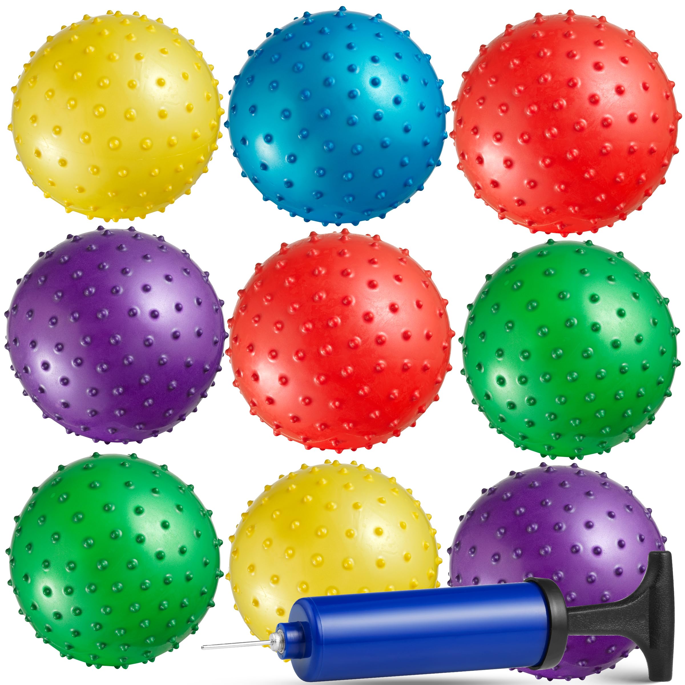 Bedwina Sensory Balls and Spiky Massage Stress Balls with Pump, Bouncy Party Favors, Stocking Stuffers for Kids, Toddlers