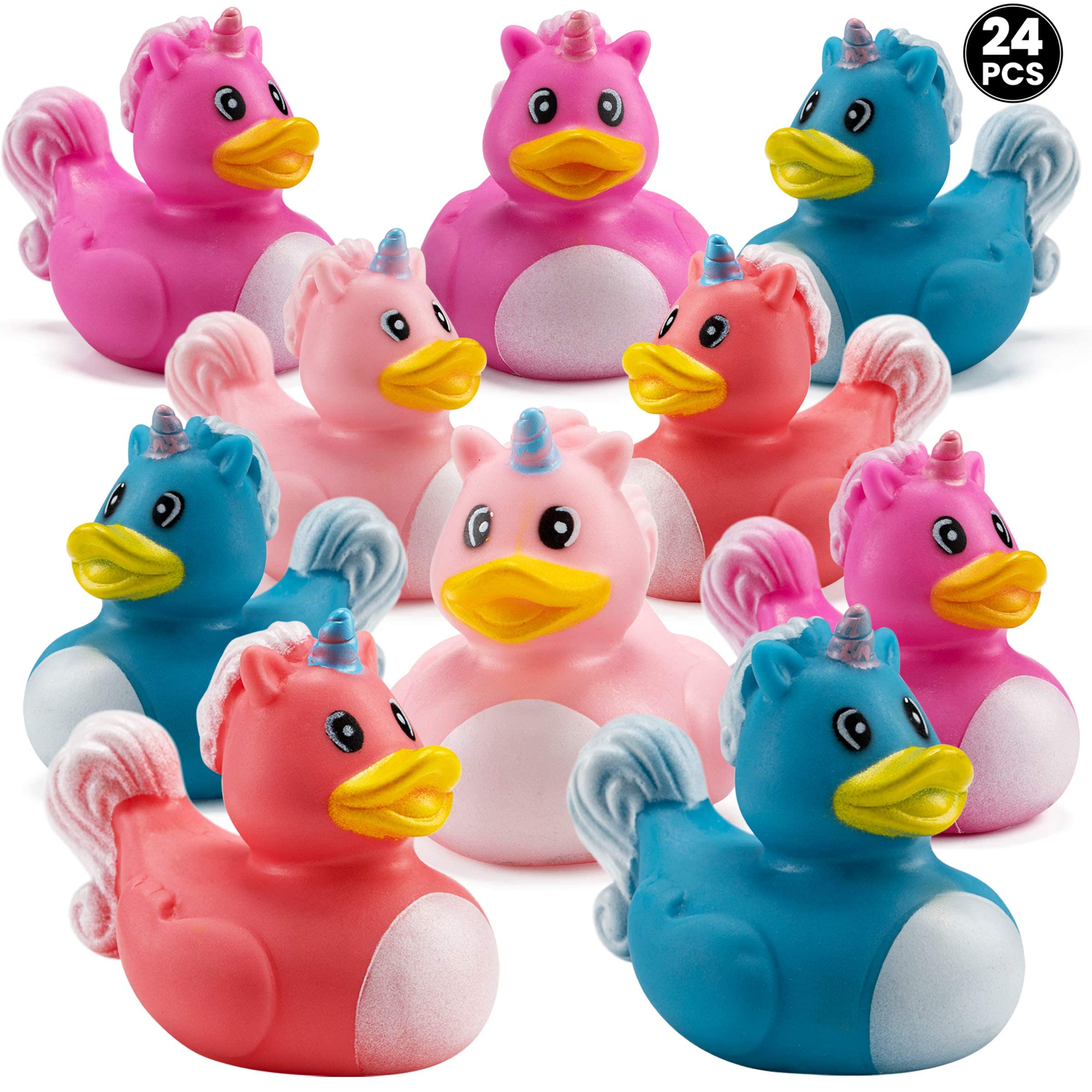 Mini Unicorn Rubber Duckies (Pack of 24) Assorted 2 Inch Duckies, Squirt Bath Tub Toy for Kids, Squeezable and Squirtable, Great for Birthday Party's, Fillers, and Decorations