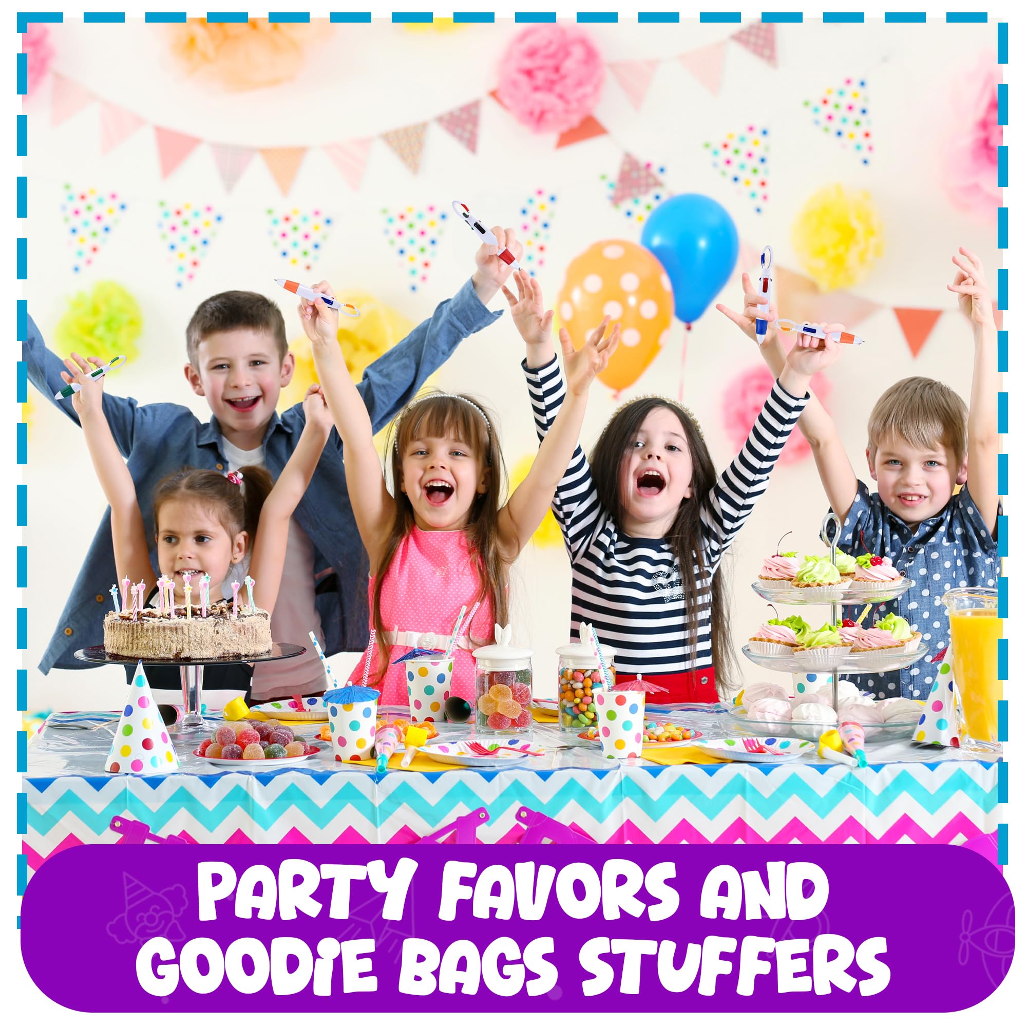 Retractable Shuttle Pens with Carabiner Clip - Pack of Bulk Mini 4-in-1 Multi-Colored Ink Ballpoint Pens with Keychain for Adults, Kids, Nurses, School, Stocking Stuffer Gifts, Party Favors