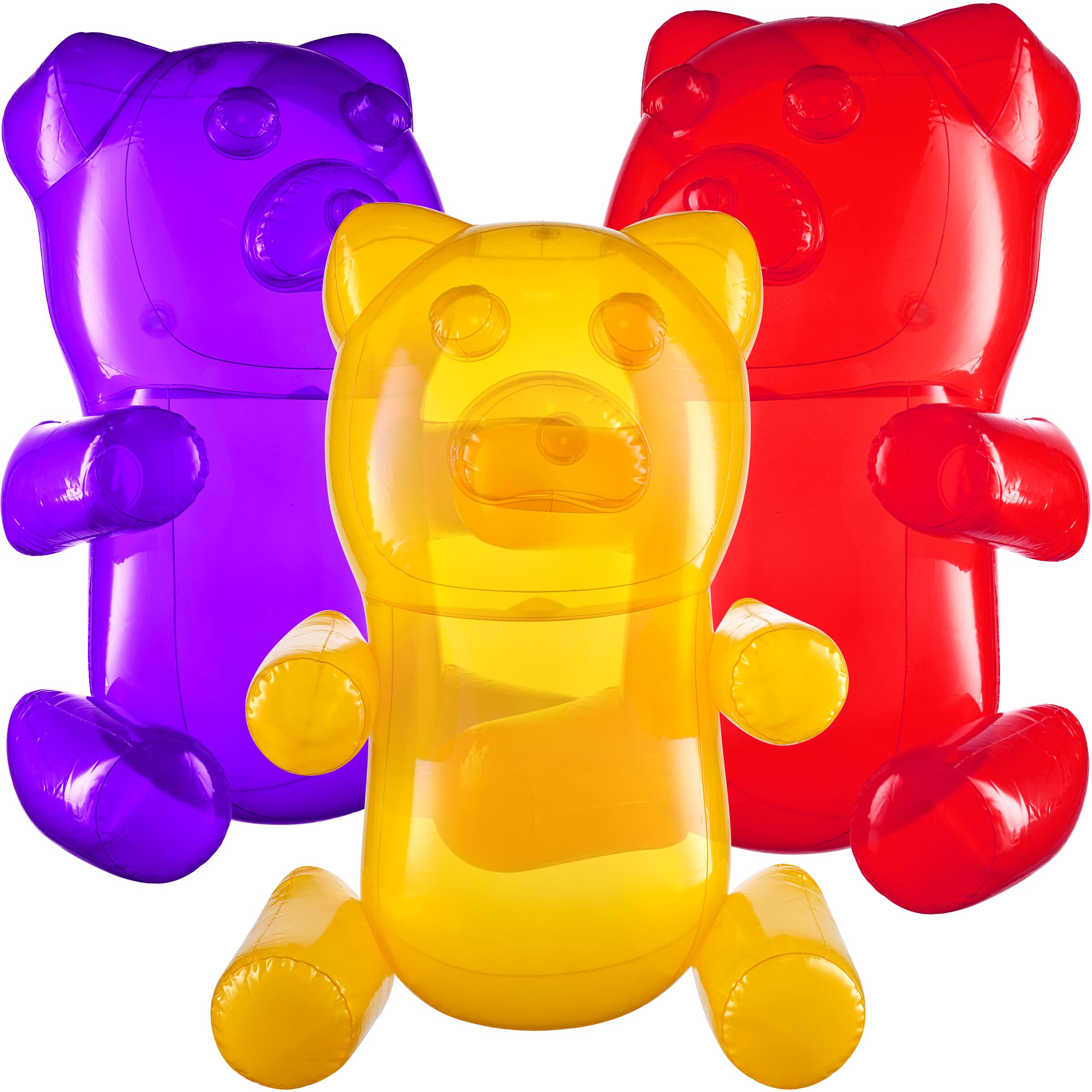 24" Inflatable Gummy Bears (Pack of 3) Big Huge Blow Up Gummy Bear Pool Toy Decorations, Birthday Party Supplies and Themed Candy Land Party Favors for Kids
