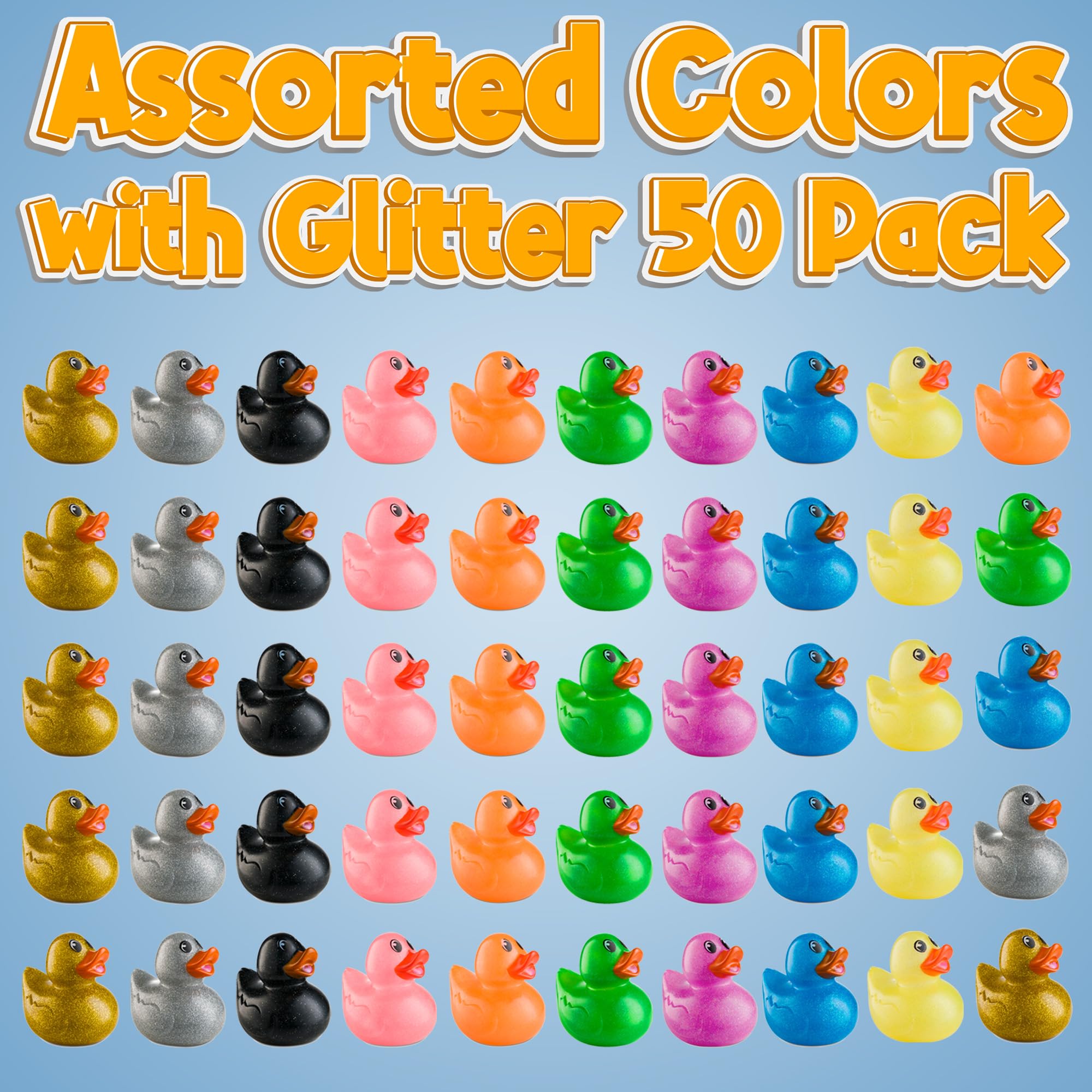 Glitter Rubber Ducks in Bulk - Assorted 2-inch Duck Toys for Baby Shower Rubber Duckies, Mini Ducks Bath Toy, Birthday Party Favors Ducks