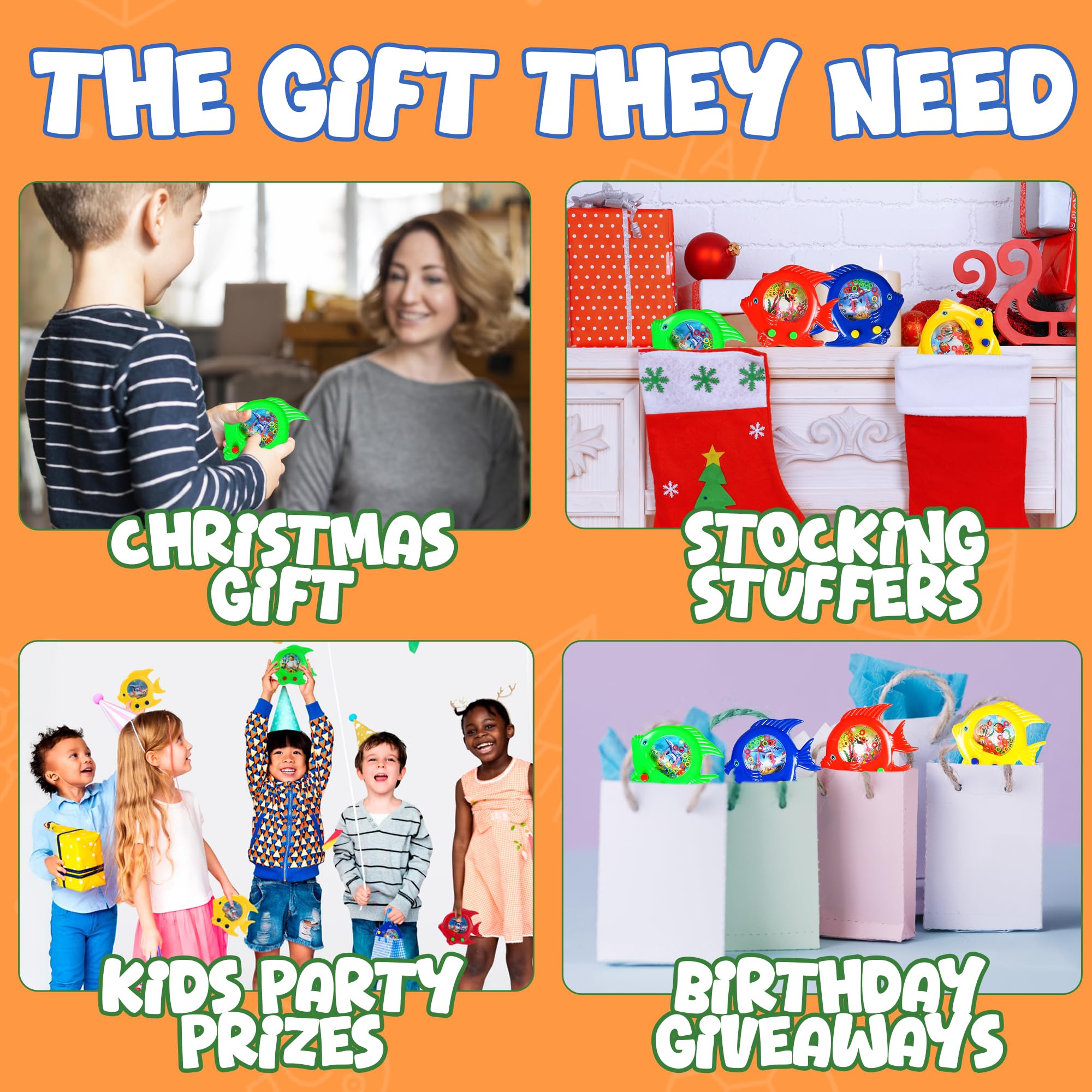 Fish Water Ring Toss Toy - (Pack of 12) Water Ring Game Handheld Fun Aqua Arcade Retro Game Pocket Travel Toys for Car Road Trip Activities for Kids Birthday Party Favors Goodie Bags Stuffers for Kids