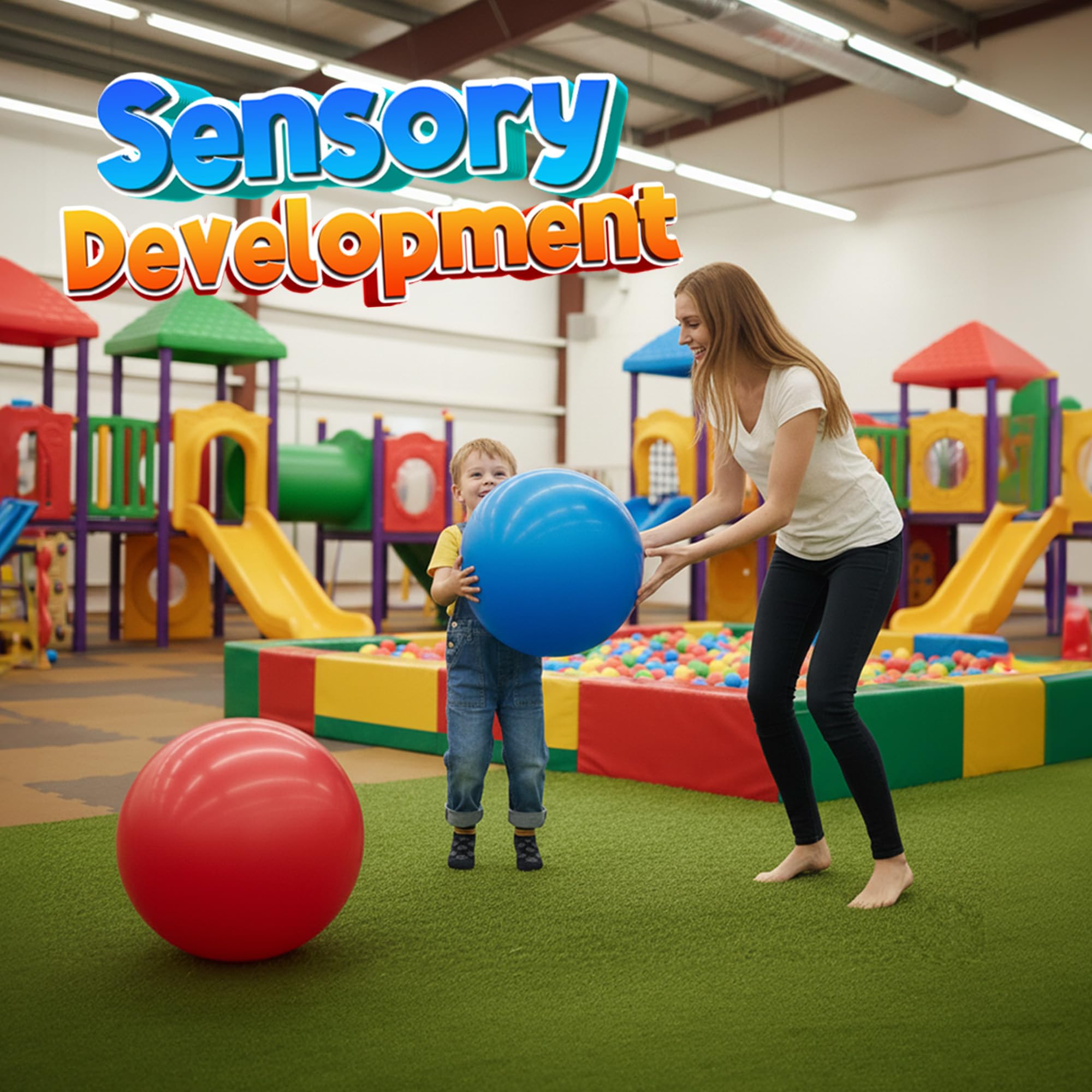 PlayBolt Jumbo 18-Inch Playground Balls (2 Pack, Red & Blue) - Giant Large Inflatable Rubber Kickball for Kids and Toddlers, Boys & Girls Backyard, Sports, Gym, Recess, Indoor & Outdoor Games w/Pump