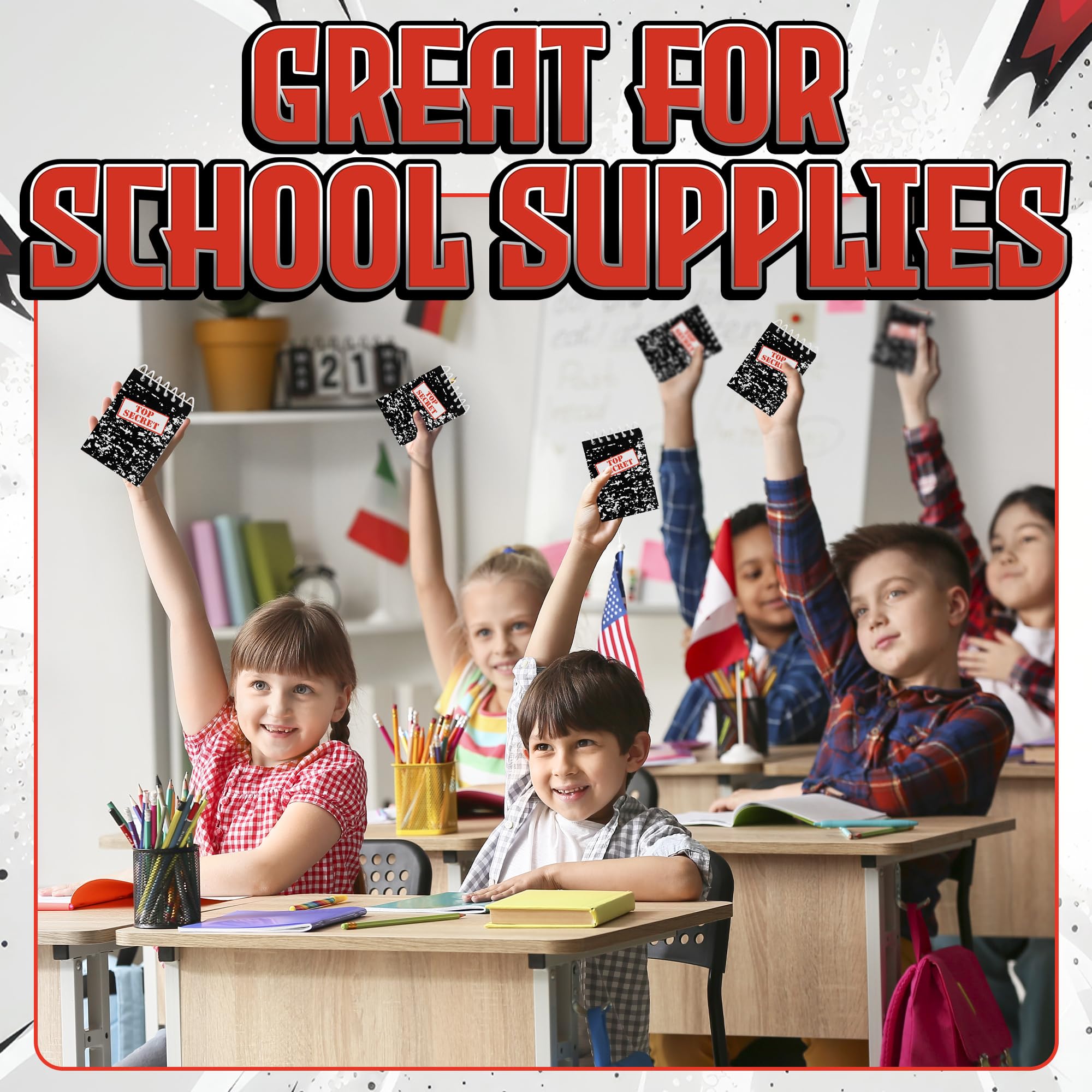 Bedwina Top Secret Mini Notebooks for Kids Party Favors - (Pack of 72) Spiral Small Notebook Pads for Murder Mystery Party Decor, Secret Agent Spy or Crime Detective Themed Parties, Goody Bag Notepads