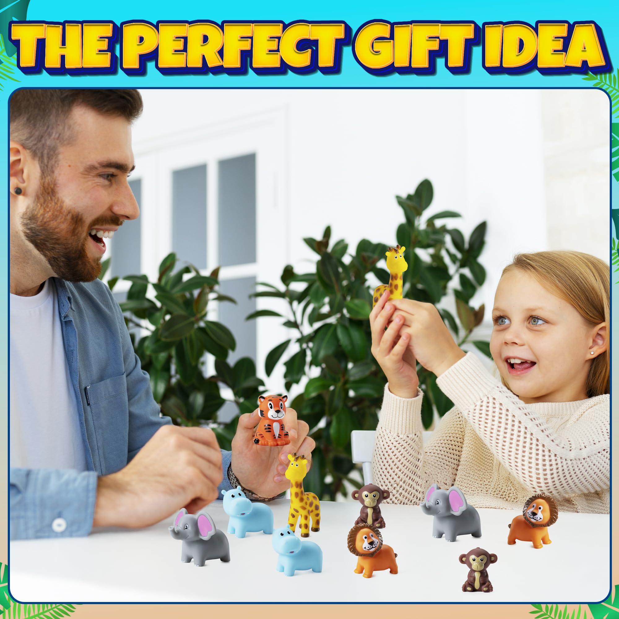 Mini Zoo Animals Bath Toys - Vinyl Rubber Jungle Safari Animal Figures, Squeezable Bath Tub Toys for Kids, Baby Shower, Birthday Party Supplies, Favors, Cake Decor, Table Decorations