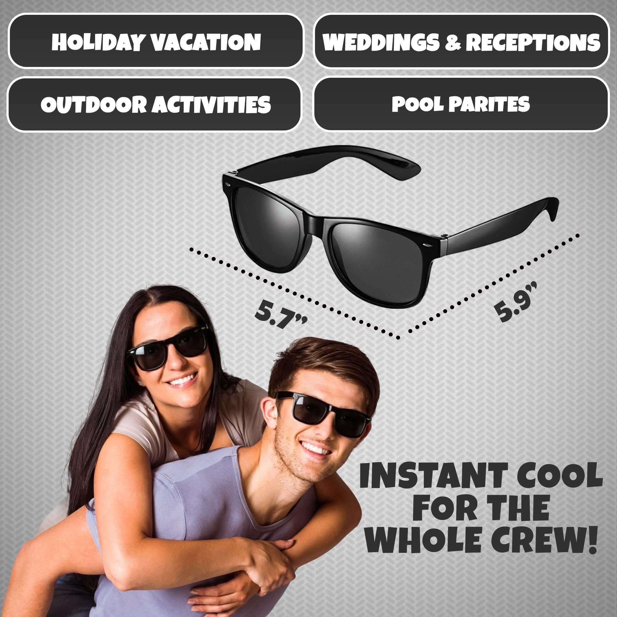 Black Sunglasses Bulk - (Pack of 48) Premium Retro Party Sunglasses for Birthdays, Weddings, Bachelorette, Bachelor, Photo Booth Prop Eyewear Shades - Adult or Kids Unisex Black Party Decorations