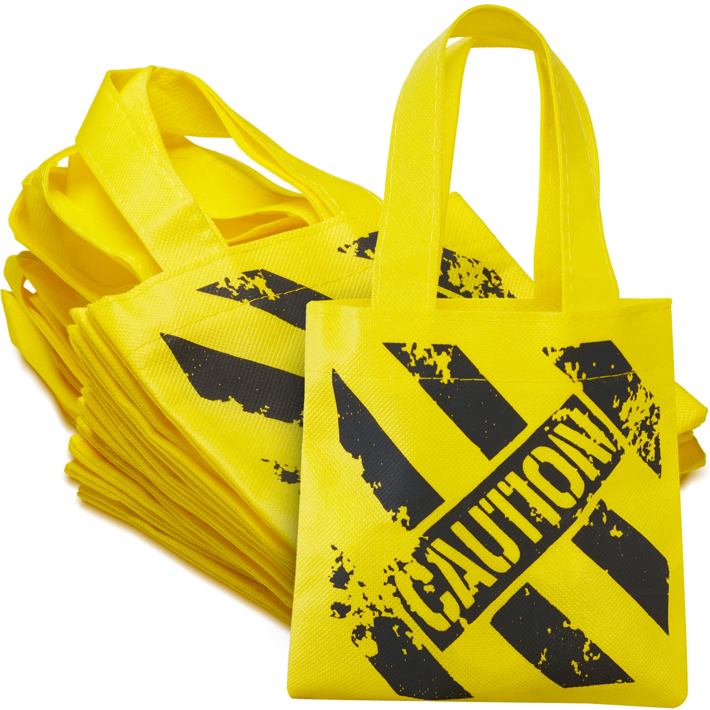 Construction Birthday Party Supplies - (12) Under Construction Themed Mini Non-Woven Canvas Tote Bags with Handles for Party Favor Bag Supplies for Kids and Goodie Bags for Boys, Yellow
